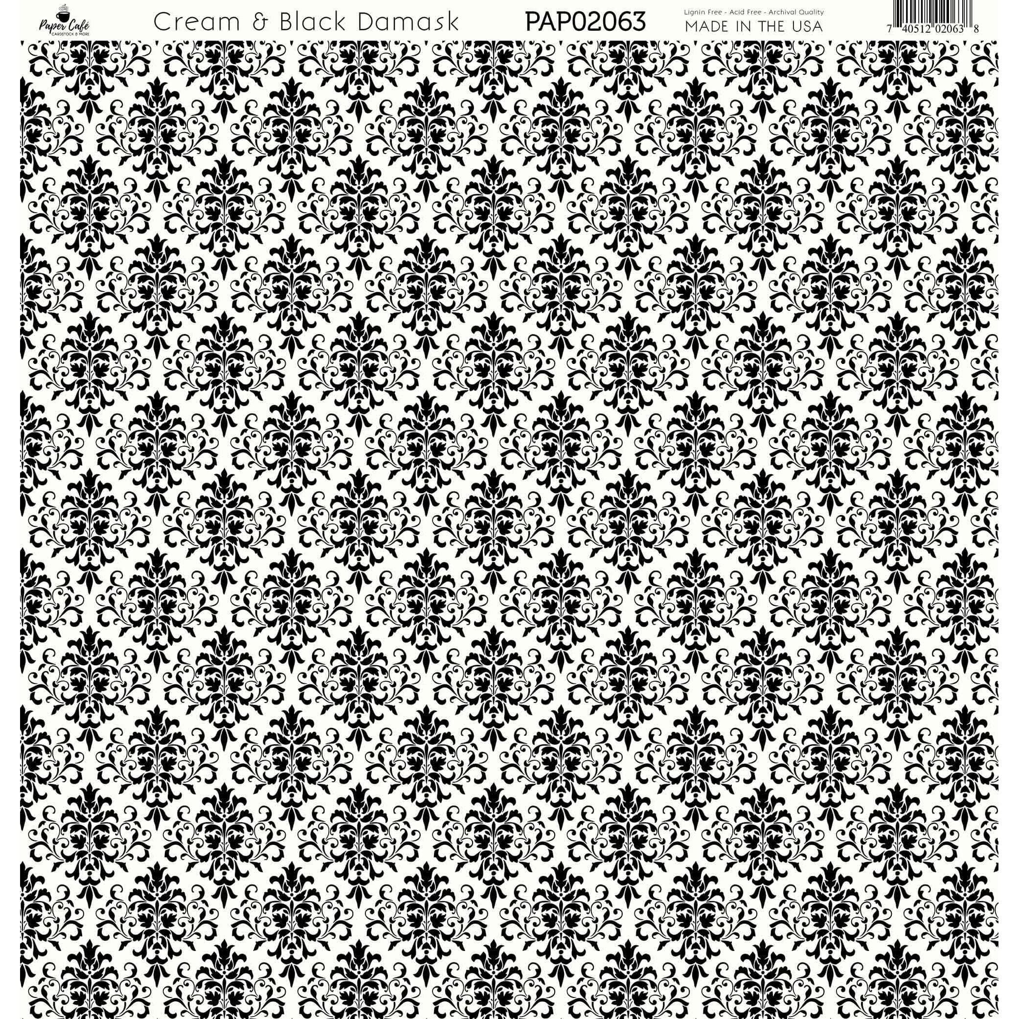 Paper Caf&#xE9; Cream &#x26; Black Damask 12&#x22; x 12&#x22; Cardstock, 15 Sheets