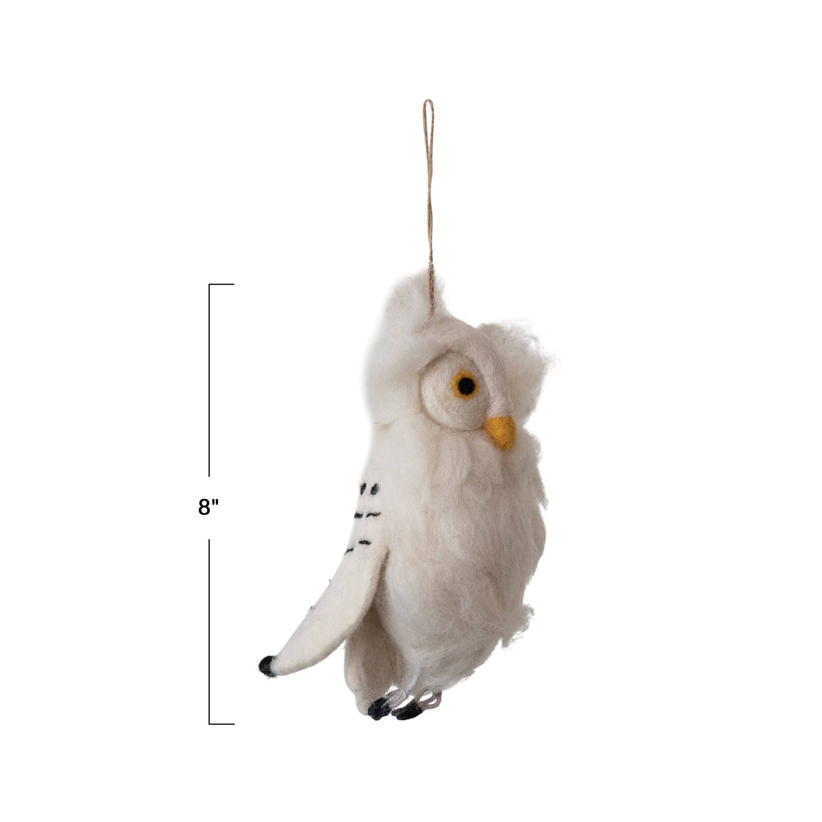 Hello Honey&#xAE; 8&#x22; White, Yellow &#x26; Black Handmade Wool Felt Owl Ornament with Embroidery