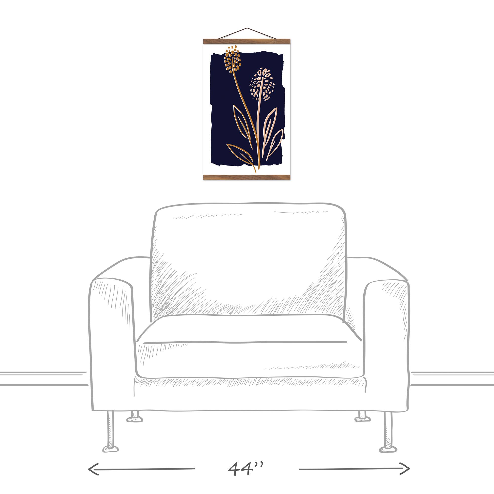 Simple Floral On Navy 12" x 18" Teak Hanging Canvas