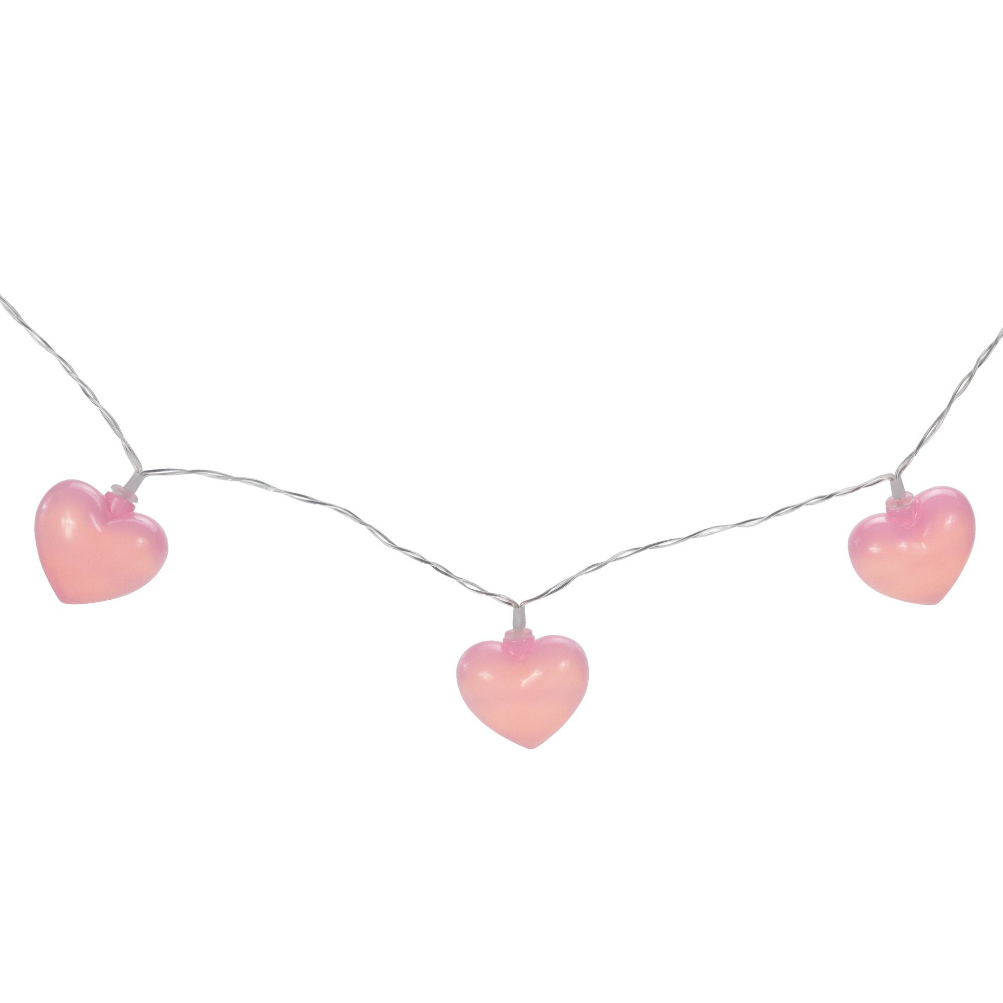 10ct. Pink LED Valentine&#x27;s Day Heart String Lights with Clear Wire