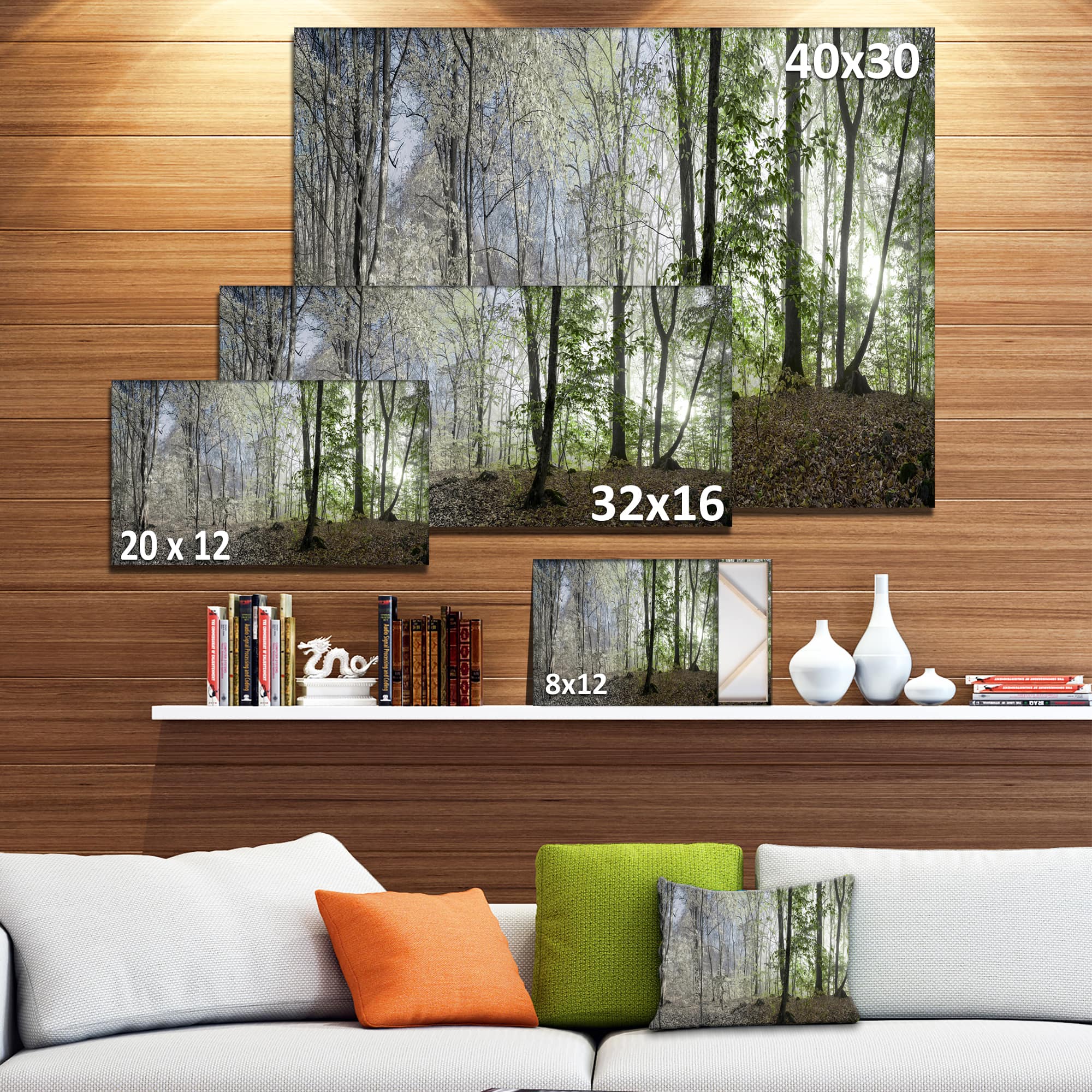 Designart - Green Morning in Forest Panorama - Landscape Canvas Art Print