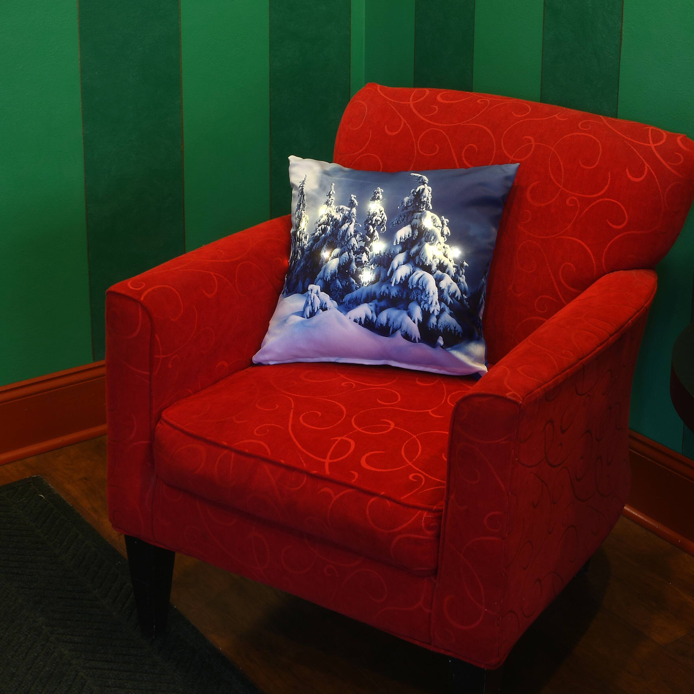 Winter Scene Pillow with LED Lights