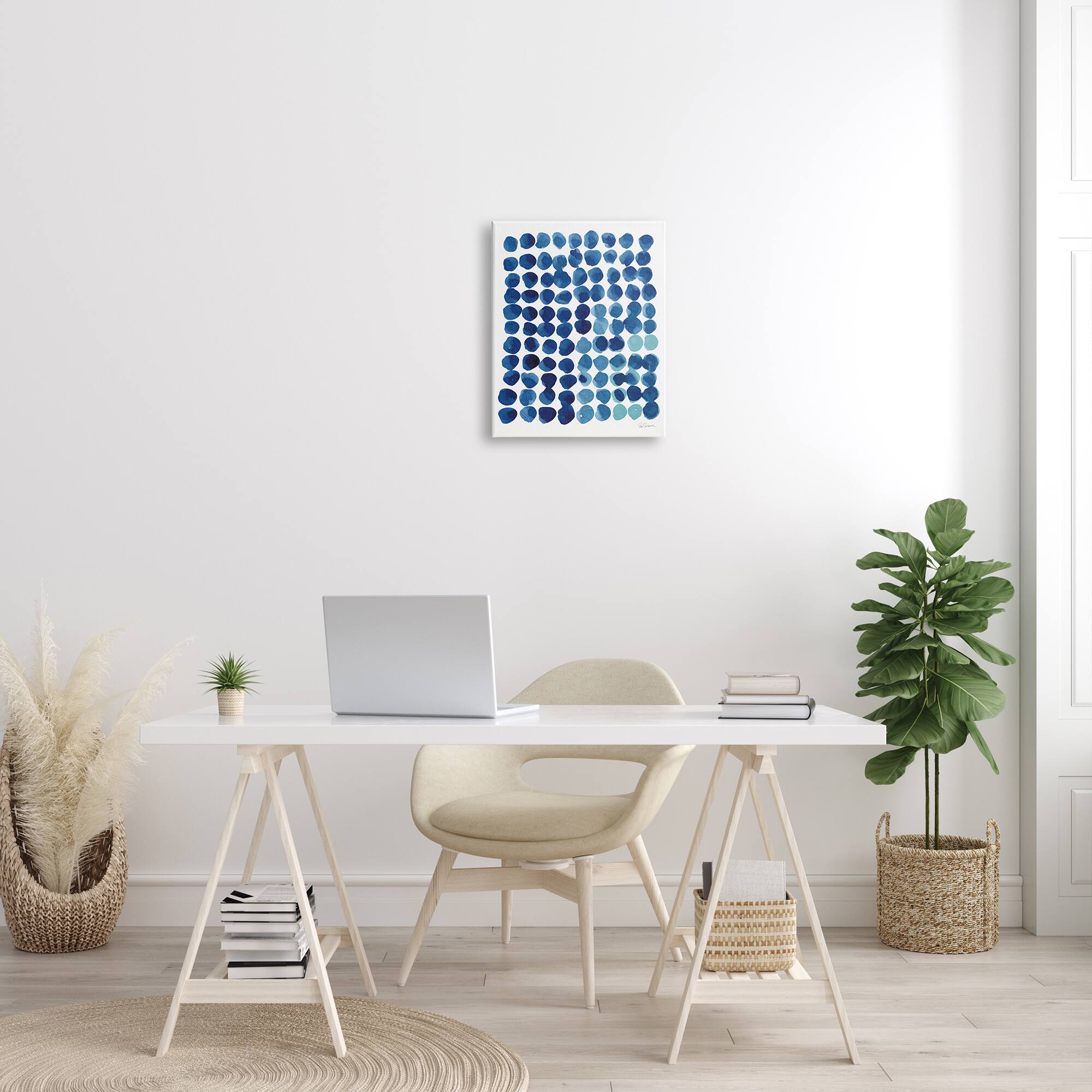 Stupell Industries Blue Polka Dot Pattern Circle Shape Grid Watercolor Canvas Wall Art