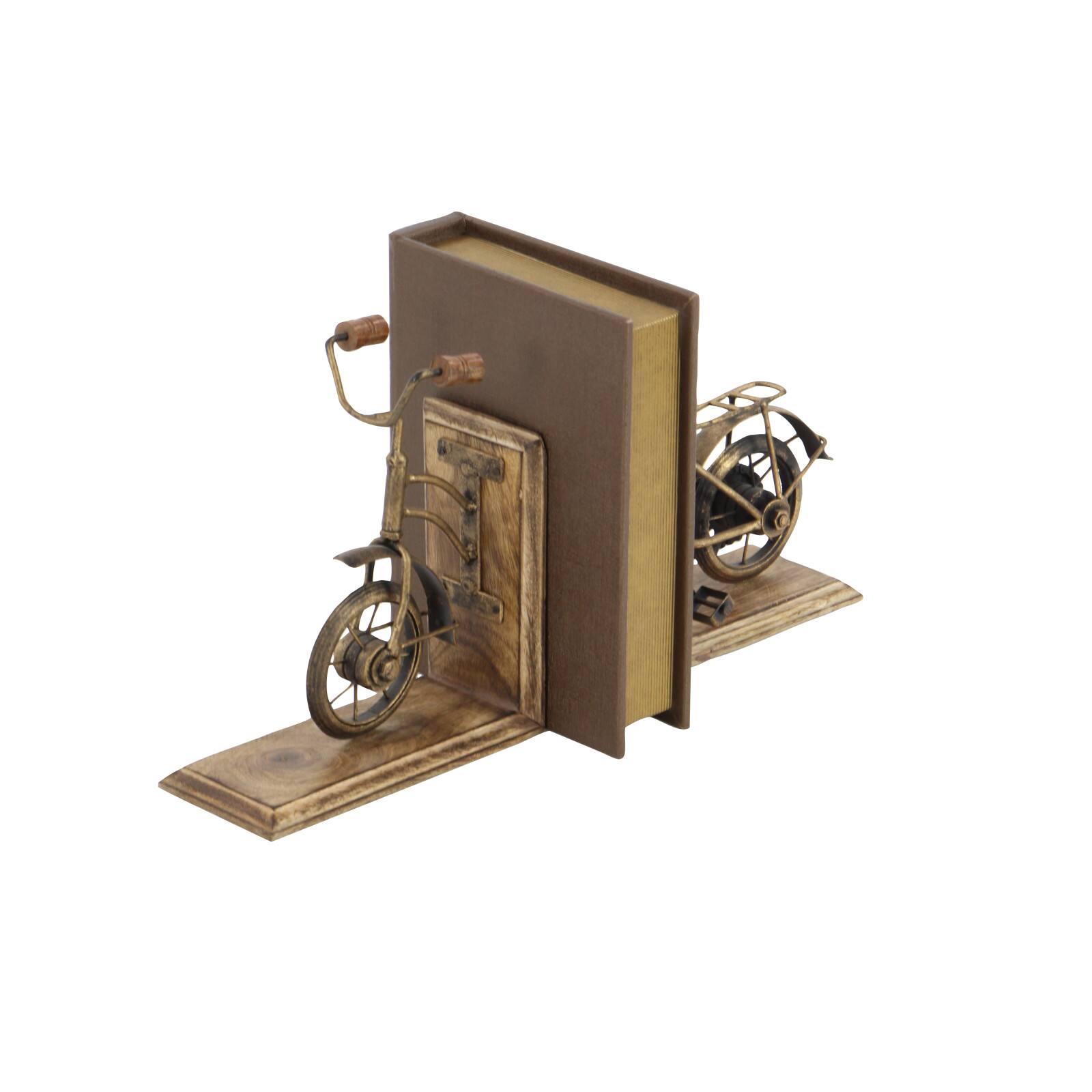 9&#x22; Brass &#x26; Wood Vintage Bicycle Bookends