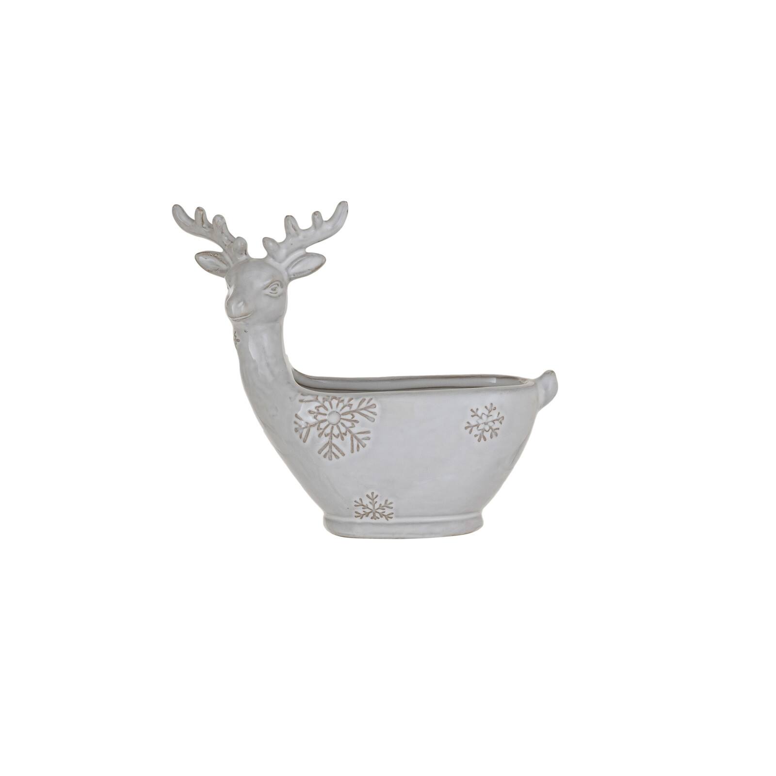 Hello Honey® 5.5" White Stoneware Deer Shaped Bowl with Snowflakes & Reactive Glaze