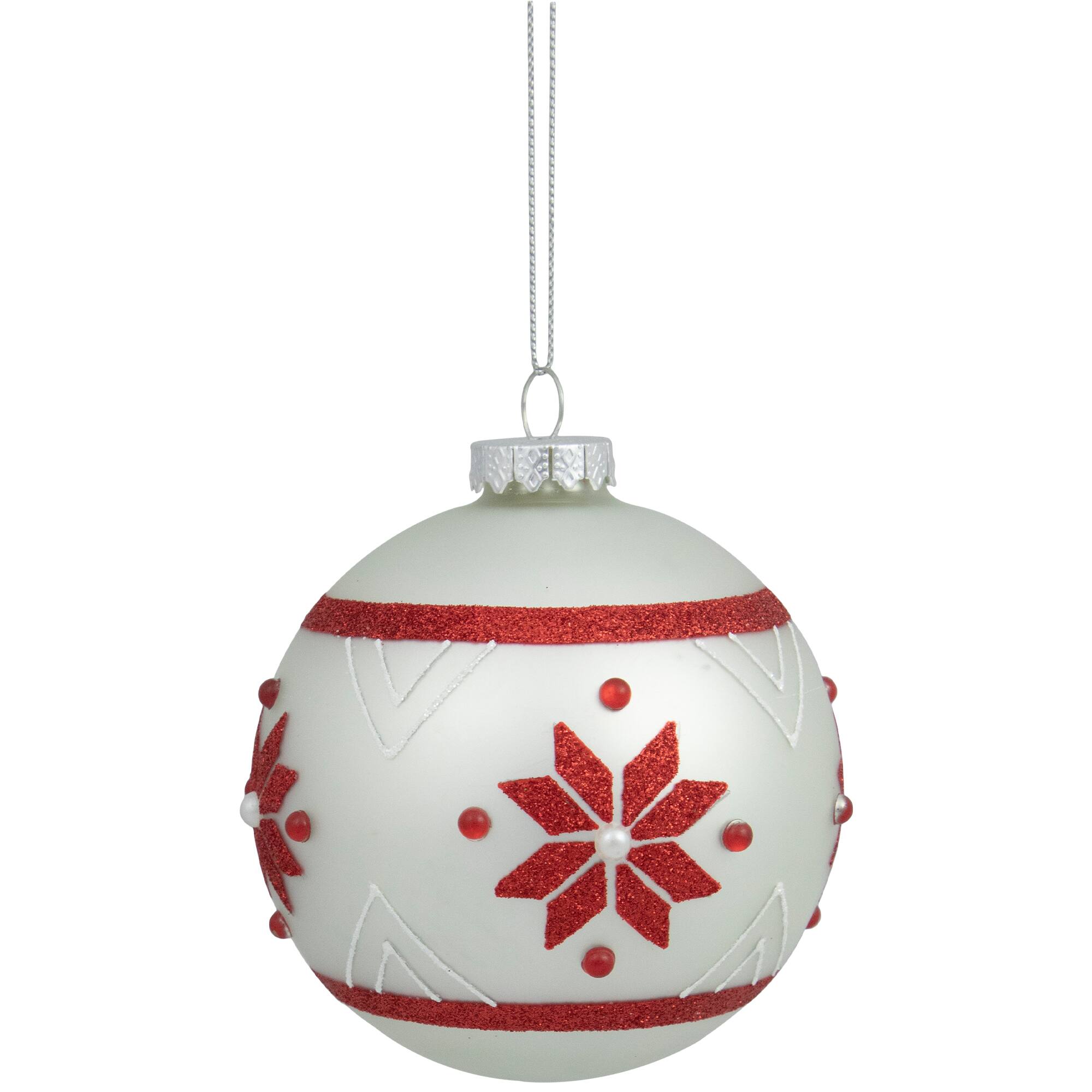 4" Glittered Snowflake Glass Ball Ornament
