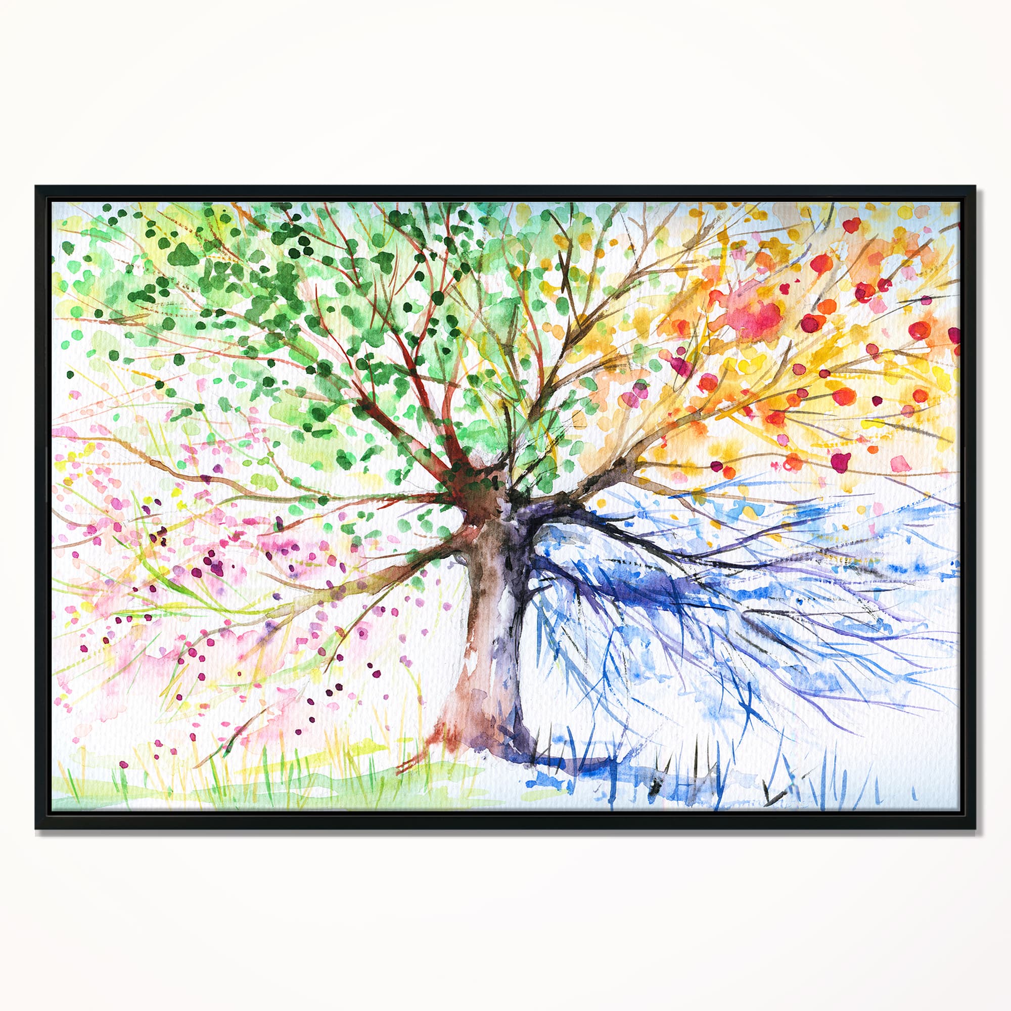 Designart - Four Seasons Tree - Floral Art Framed Canvas Print