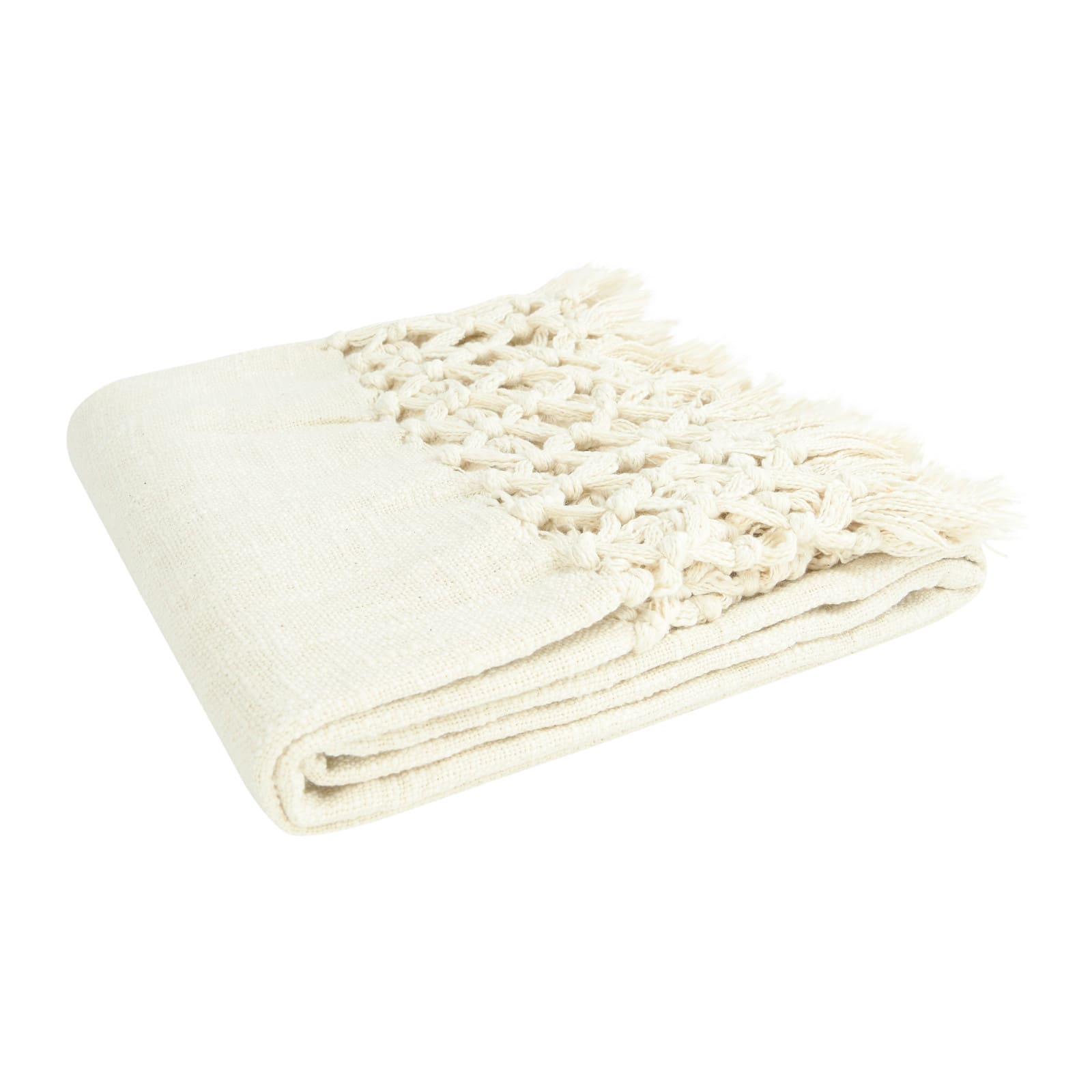 Hello Honey® Cream Woven Cotton Throw Blanket with Crochet & Fringe
