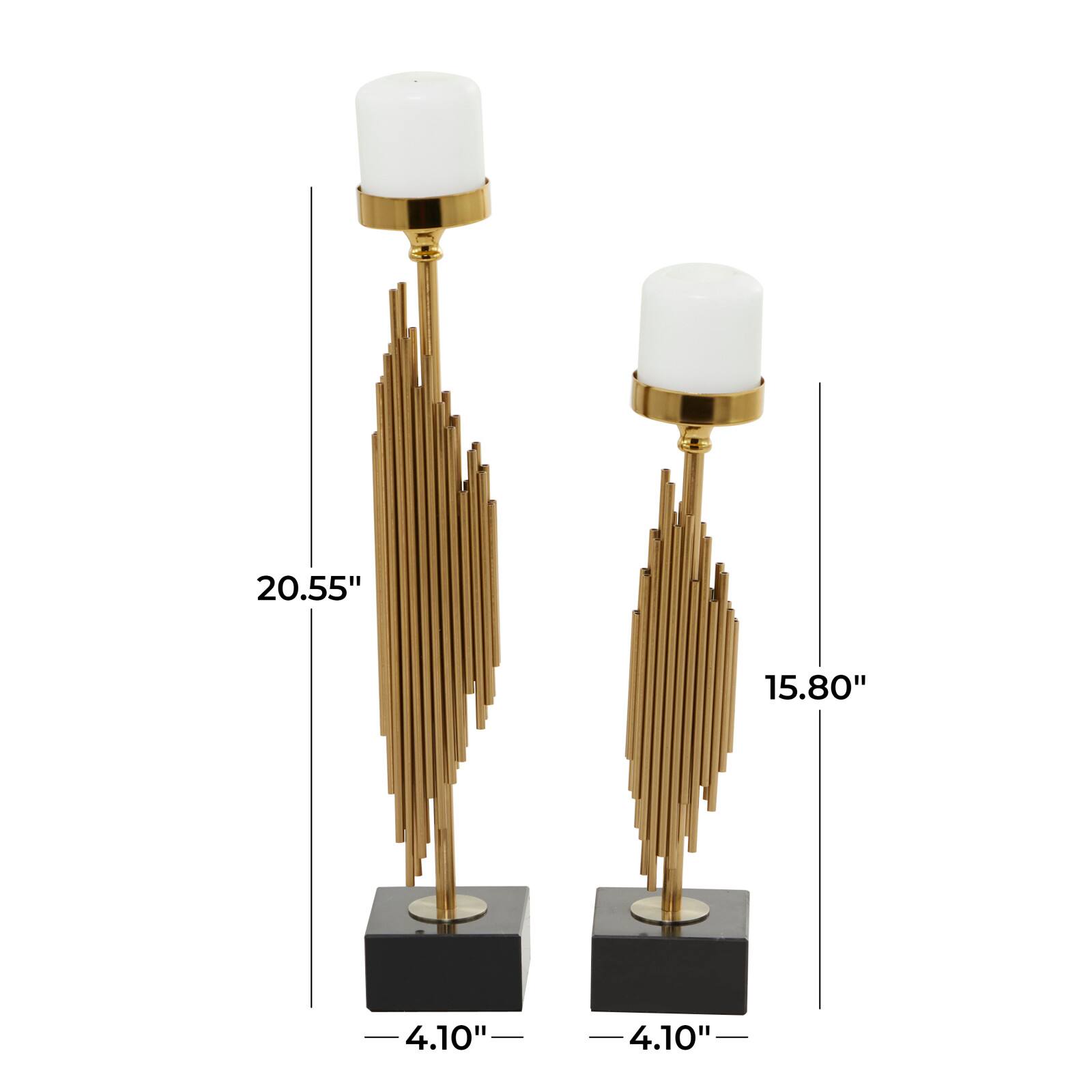 The Novogratz Gold Stainless Steel Vertical Pipe Stand Candle Holder Set