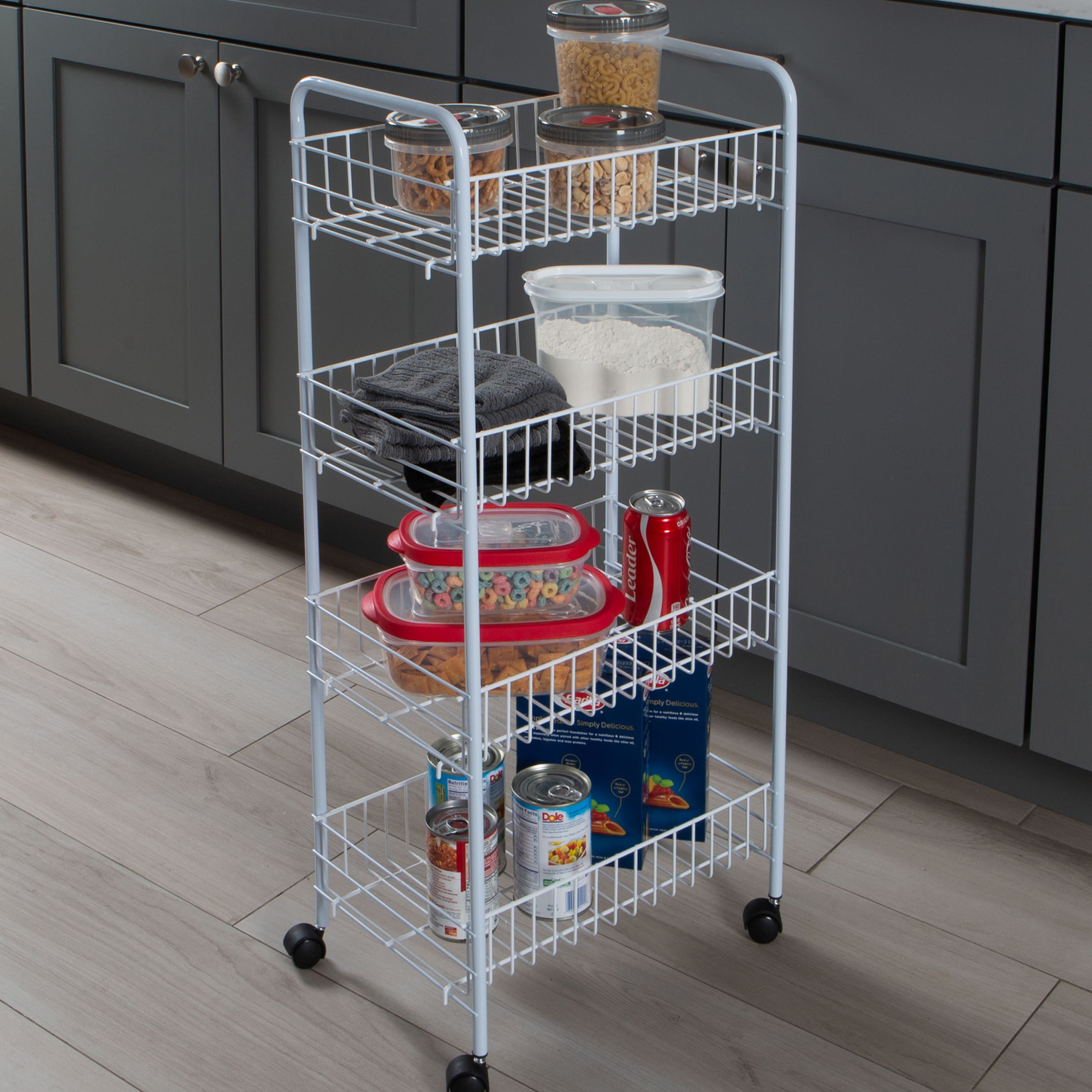 Simplify 4-Tier White Rolling Storage Cart