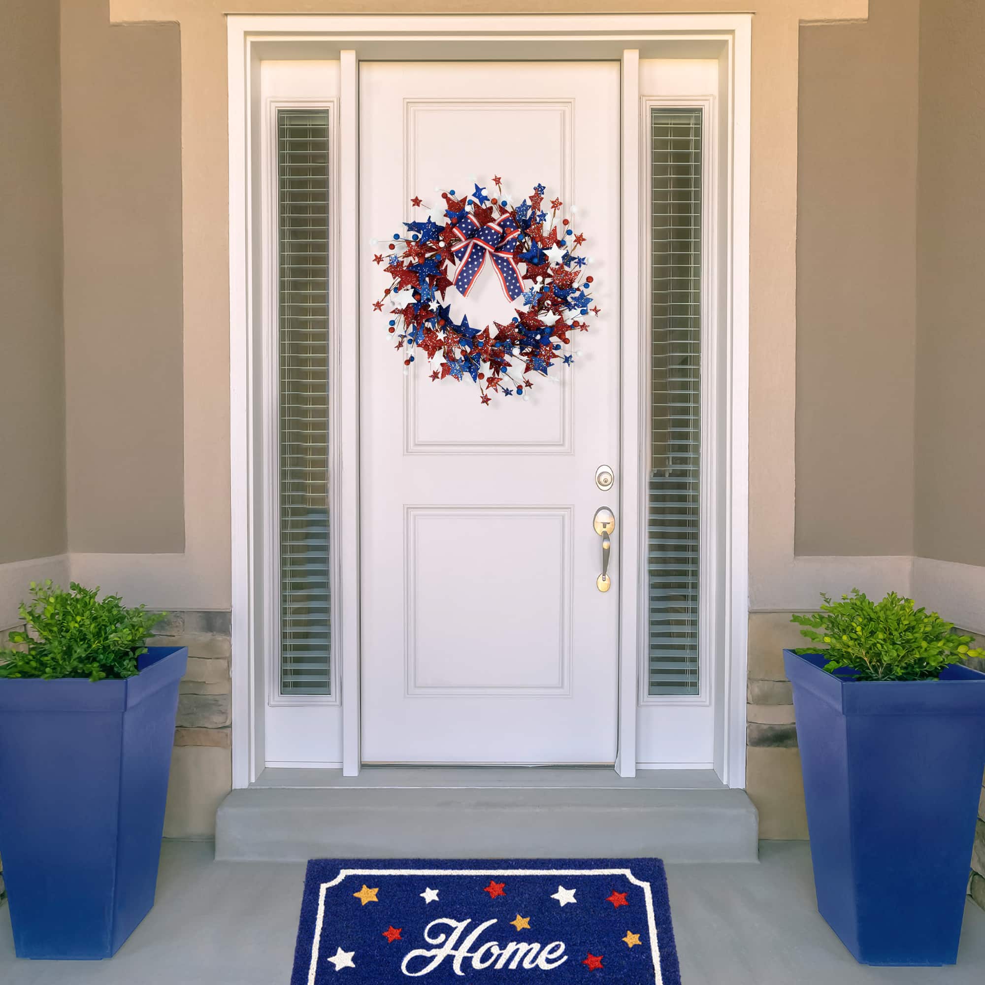 24&#x22; Stars &#x26; Stripes Glittered Patriotic Artificial Twig Wreath