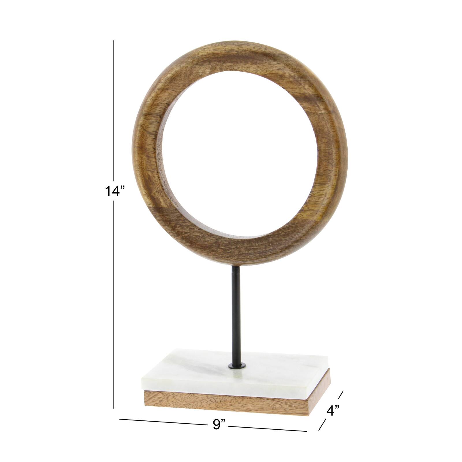 14" Brown Mango Wood Circle Sculpture