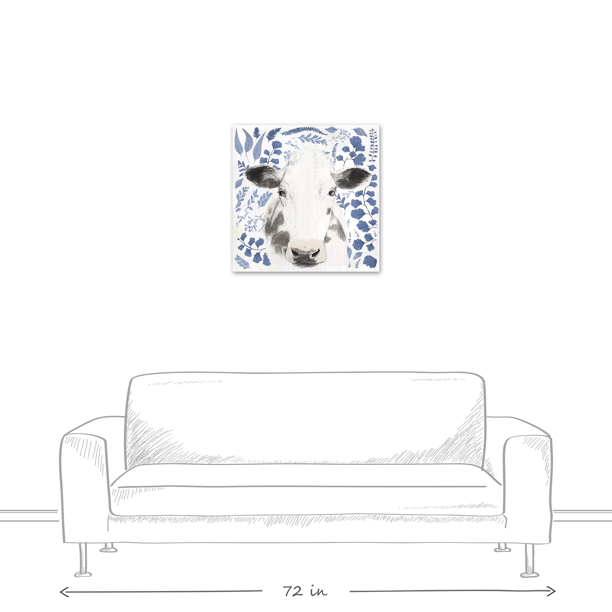Navy Botanical Cow 24&#x22; x 24&#x22; Canvas Wall Art