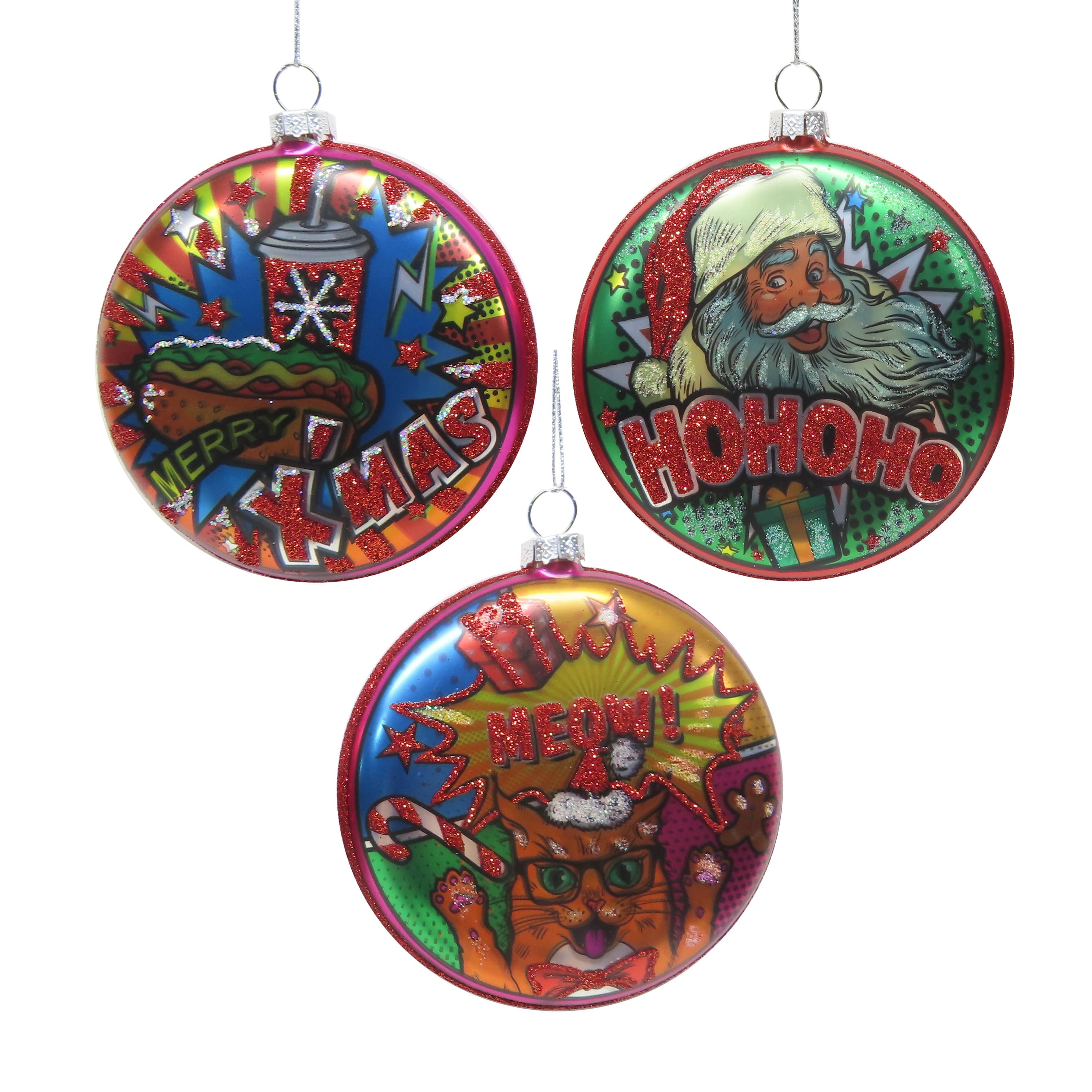 Assorted 4&#x22; Pop Art Party Holiday Glass Disc Ornament, 1pc. by Ashland&#xAE;