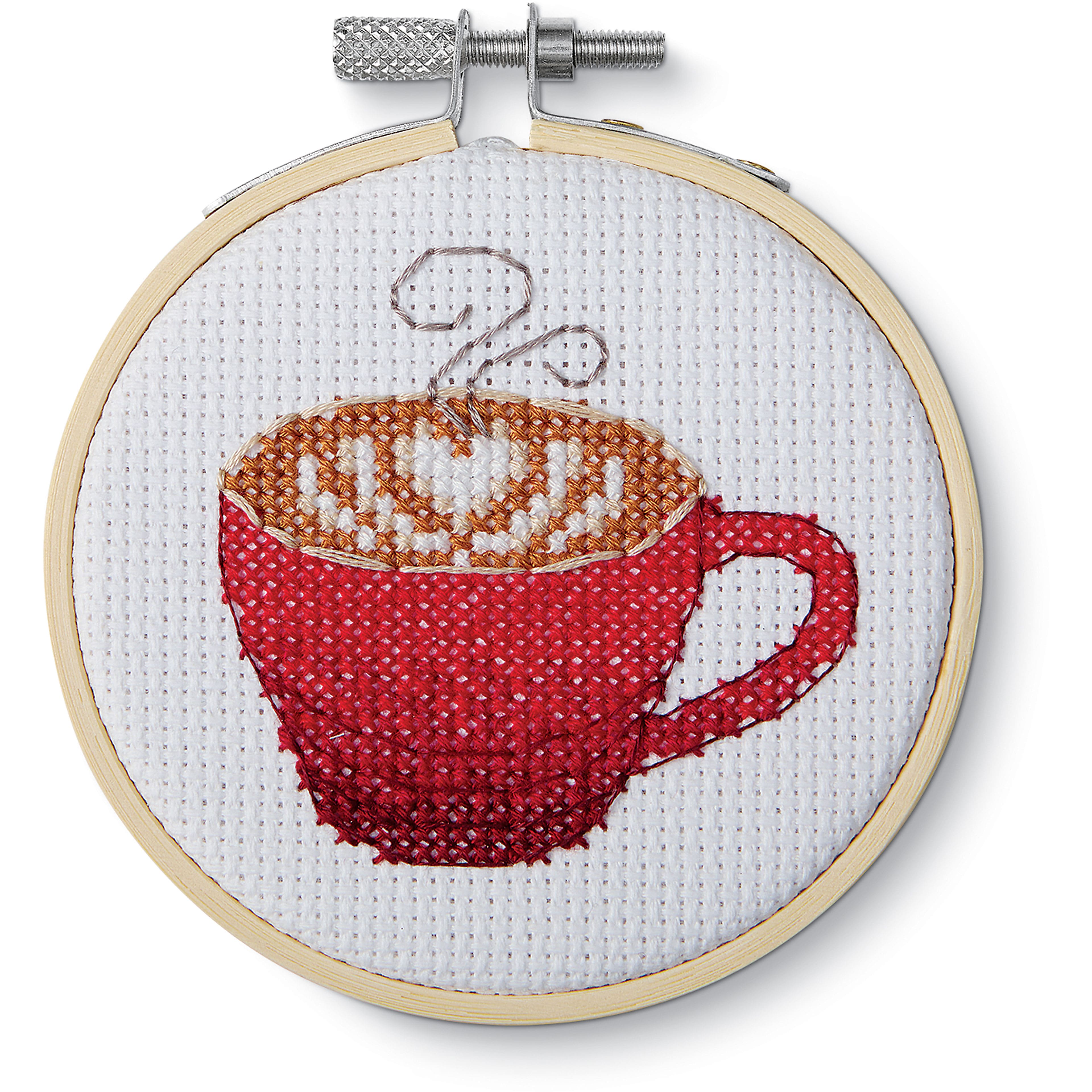 3.5&#x22; Coffee Cup Counted Cross Stitch Kit by Loops &#x26; Threads&#xAE;