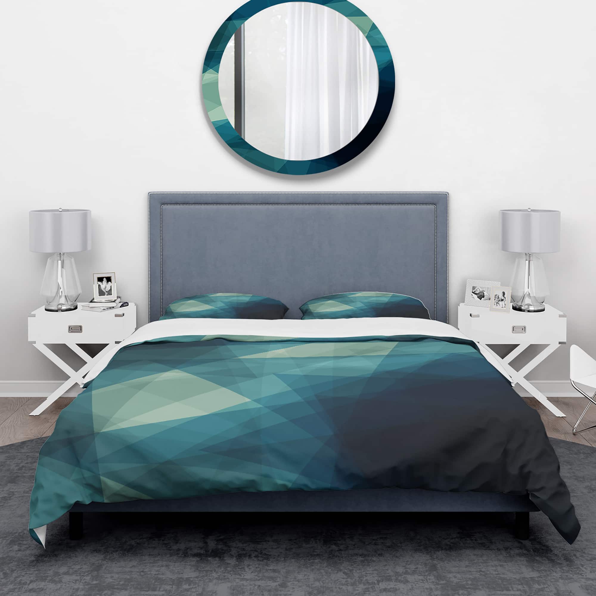 Designart &#x27;Abstract Geometric Shades of Blue&#x27; Modern &#x26; Contemporary Bedding Set - Duvet Cover &#x26; Shams