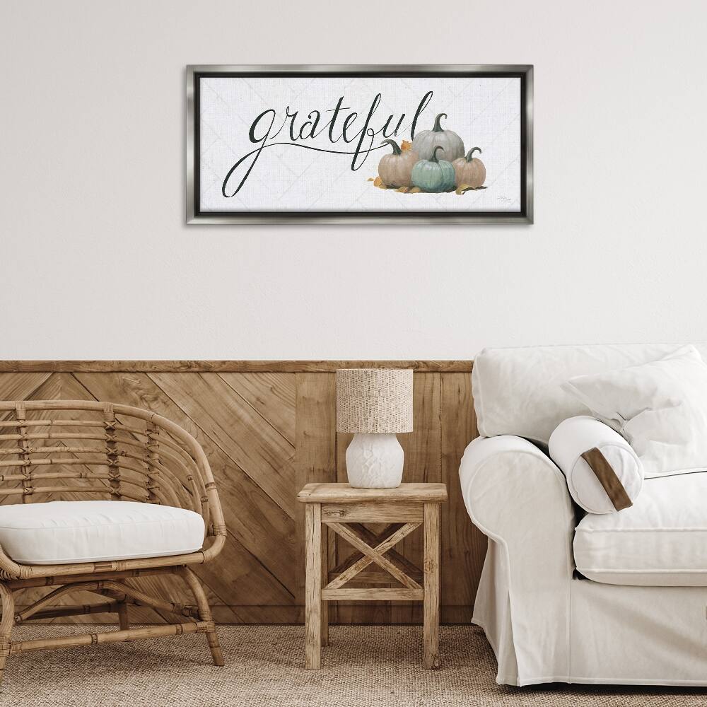 Stupell Industries Grateful with Pumpkins Floater Framed Art