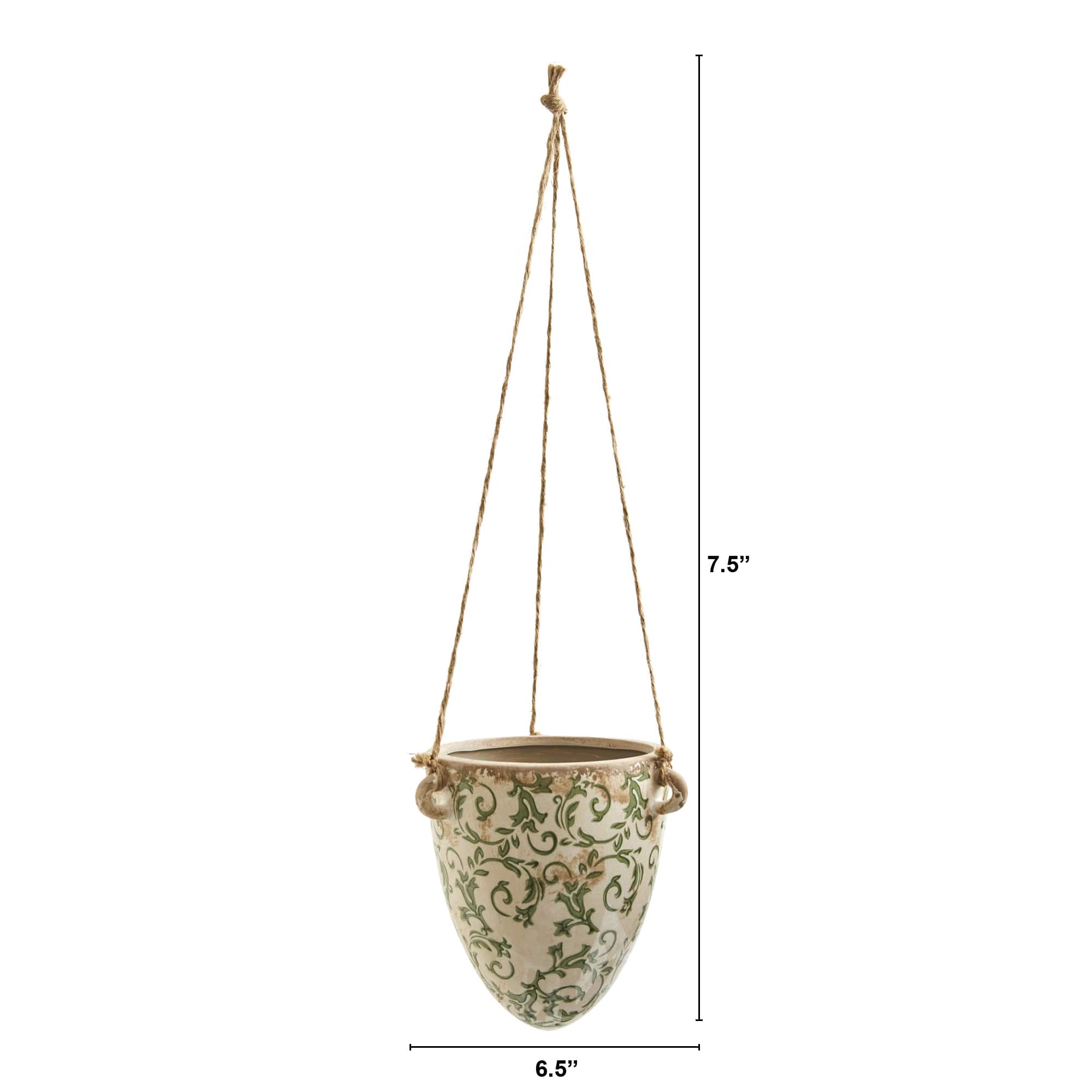 24" Green Tuscan Hanging Ceramic Scroll Planter