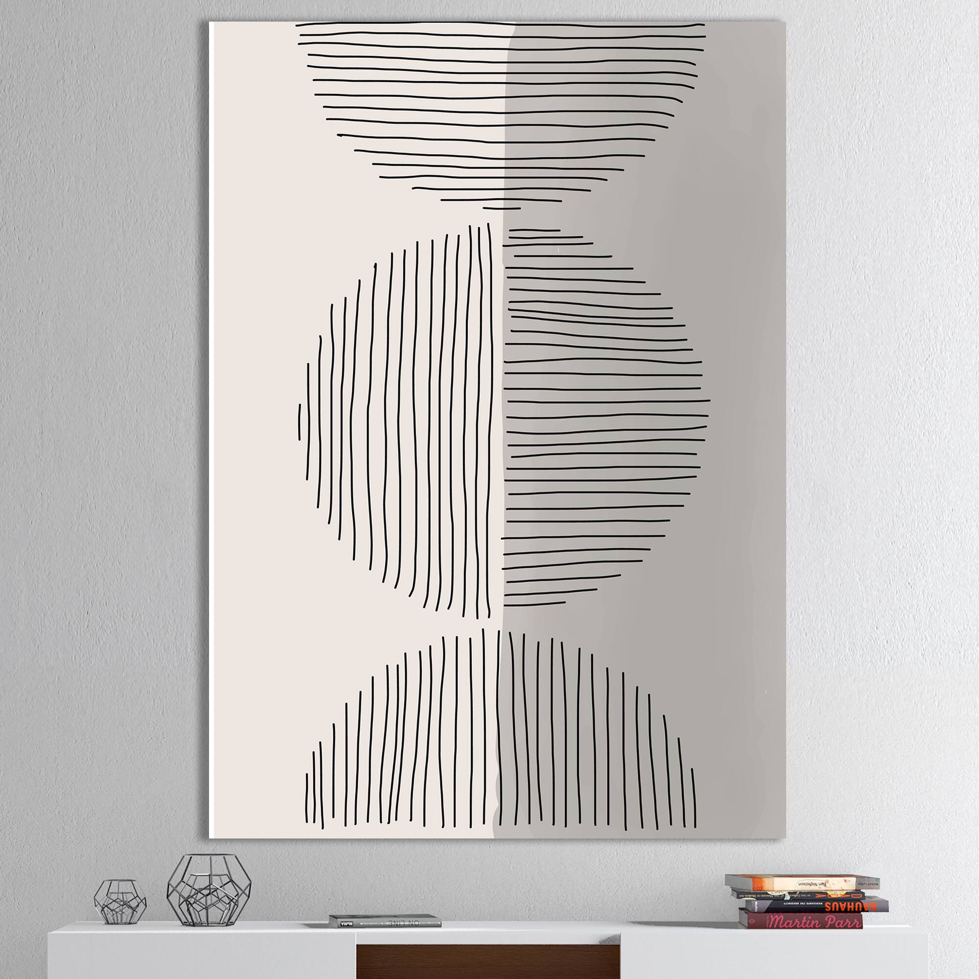 Designart - Minimal Geometric Lines And Circle VII - Modern Canvas Wall Art Print