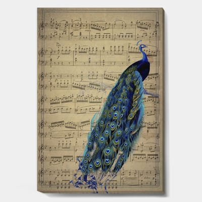 Designart - Peacock Music Score - Cottage Gallery-wrapped Canvas in Blue | 12" x 20" | Michaels&reg;
