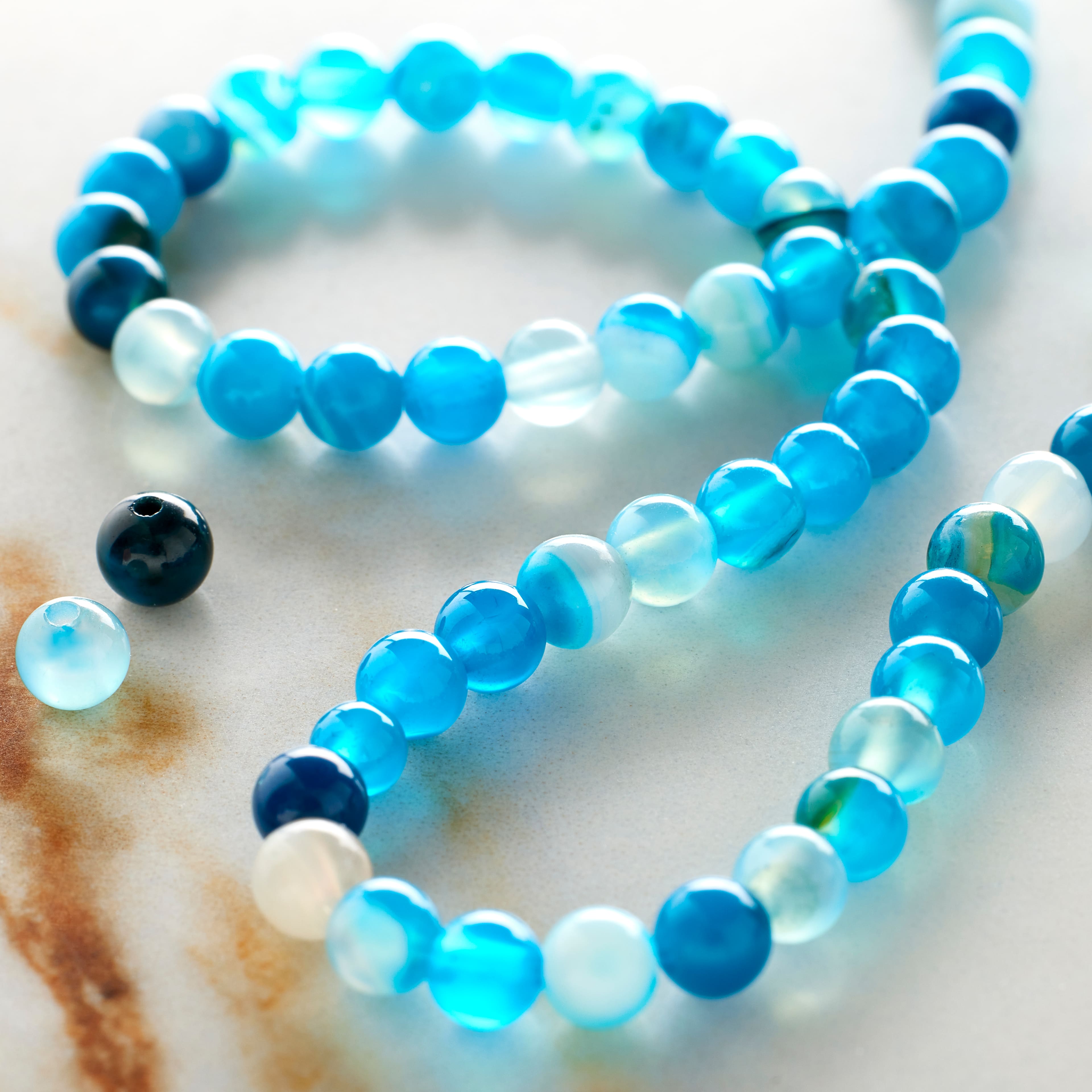 Perles rondes en agate striée bleue de Bead Landing, 4 mm