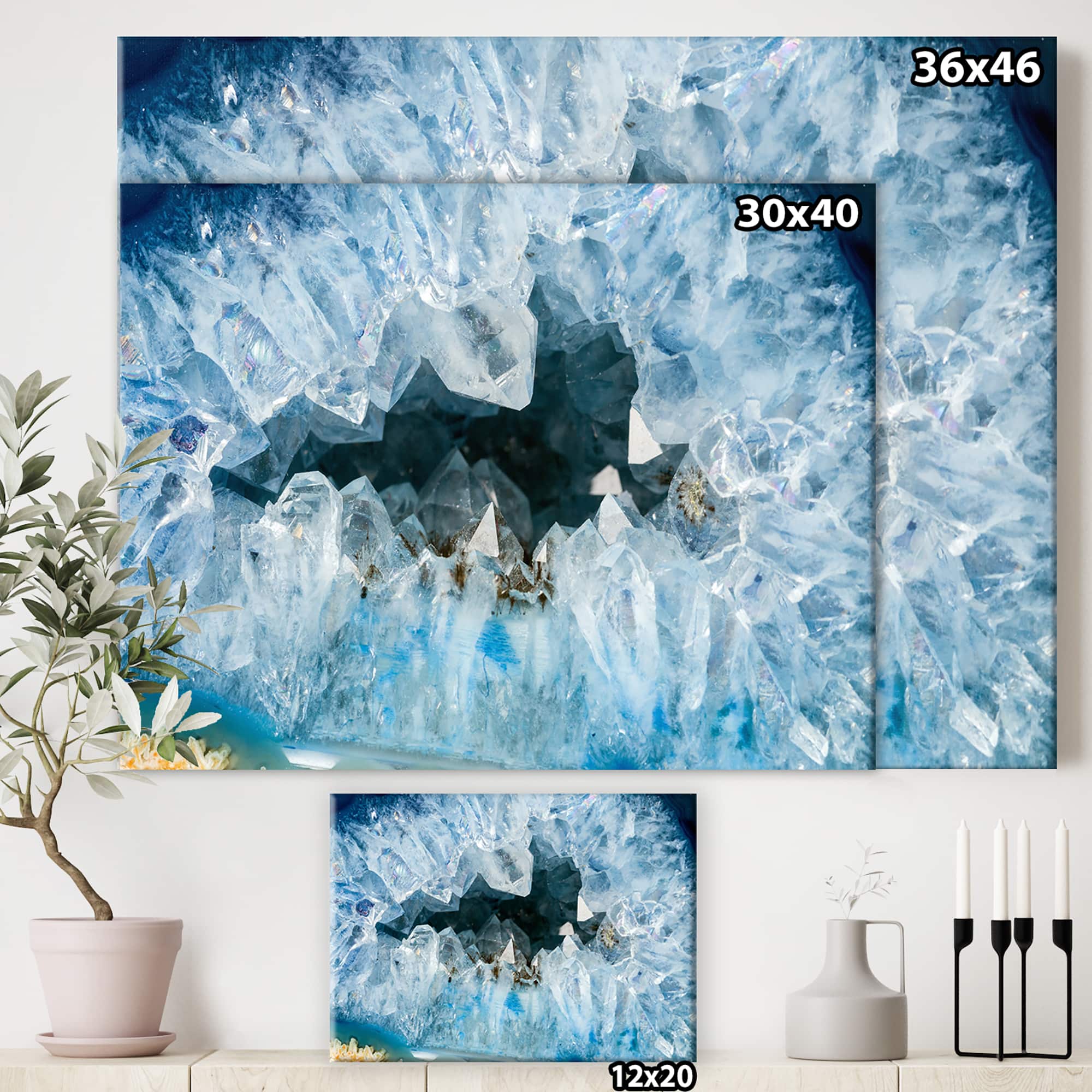Designart - Geode Interior with Light Blue crystals - Mid-Century Modern Canvas Artwork
