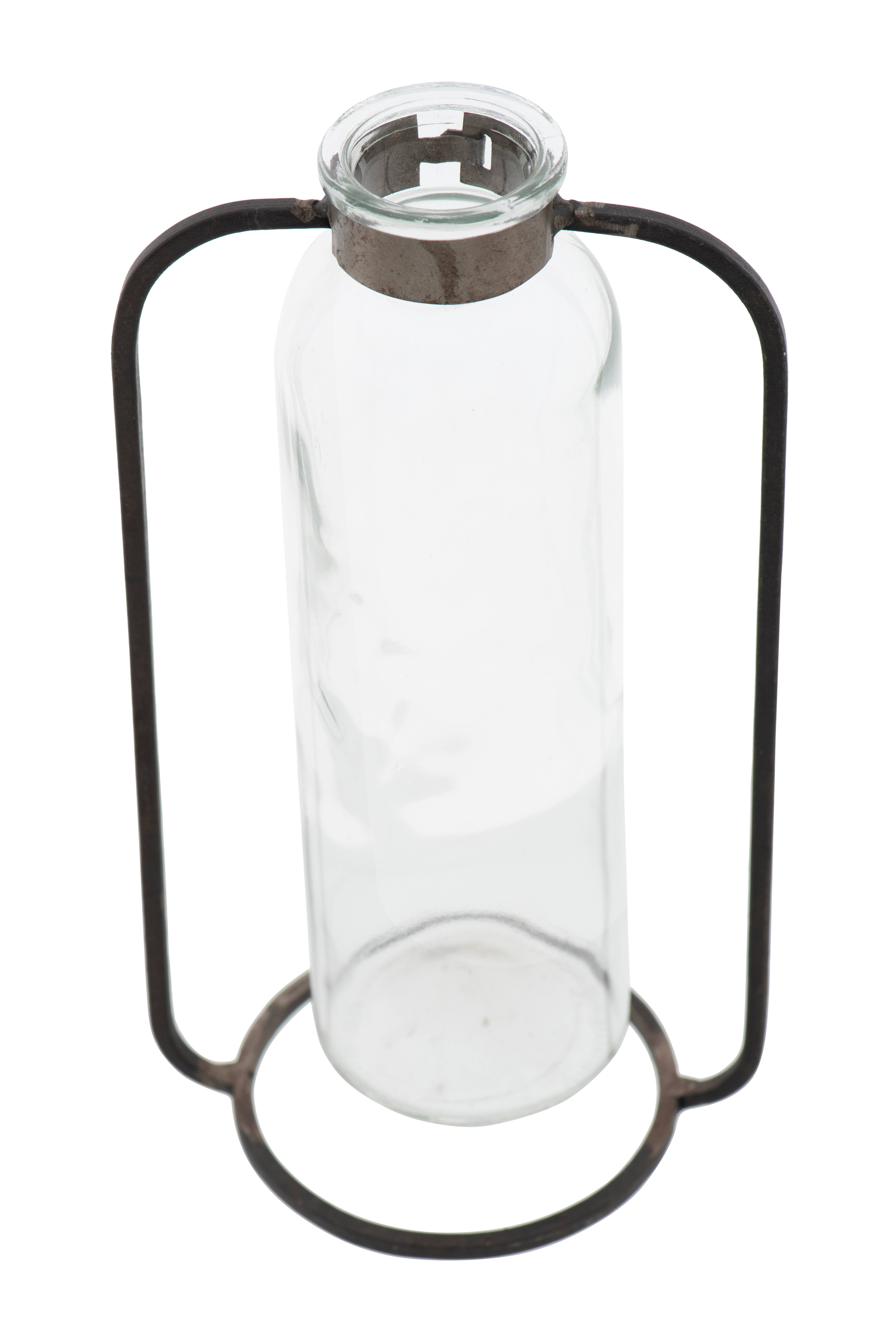 Hello Honey® 8.5" Clear Glass Vase in Black Metal Stand