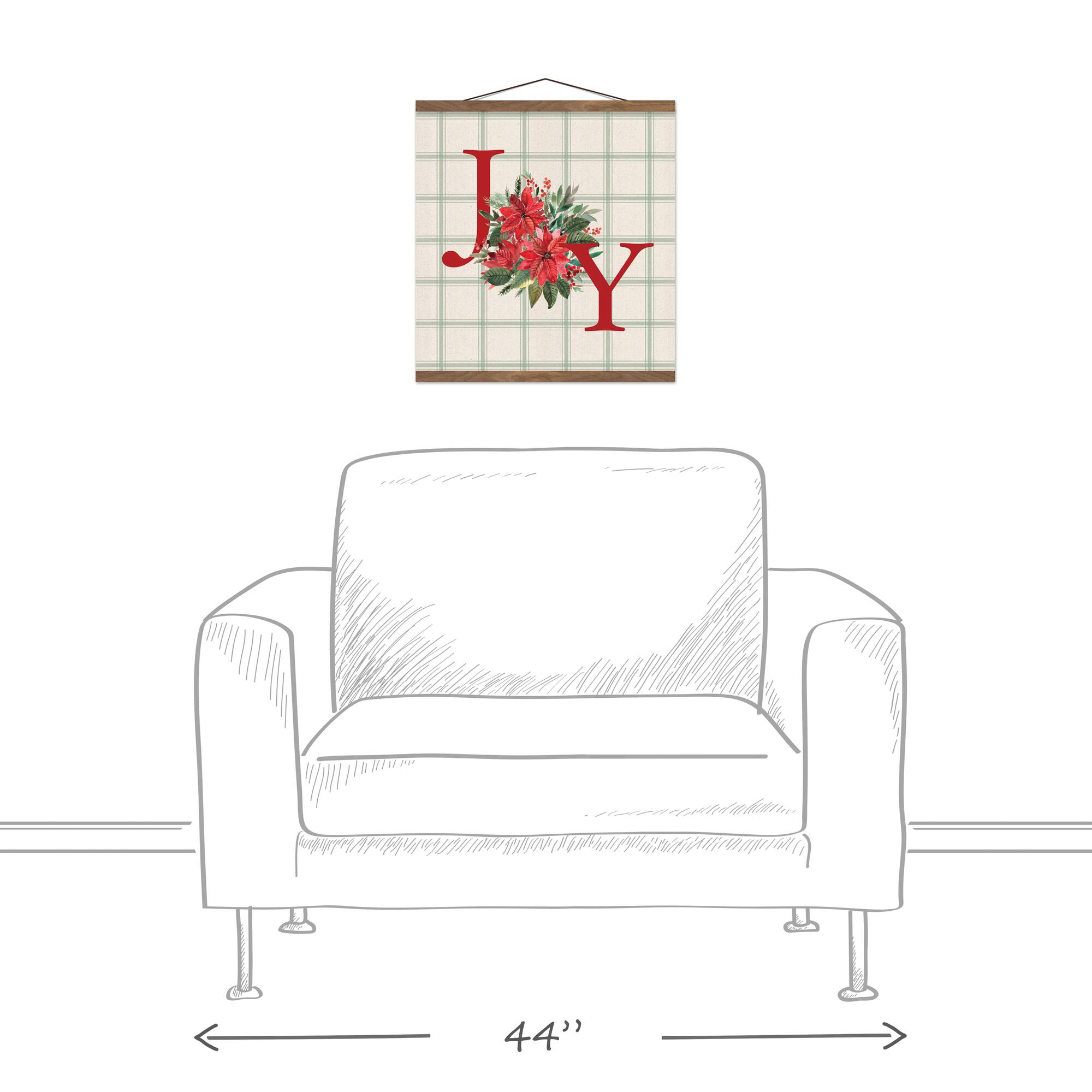 Joy Pointsettia Teak Hanging Canvas Wall Art