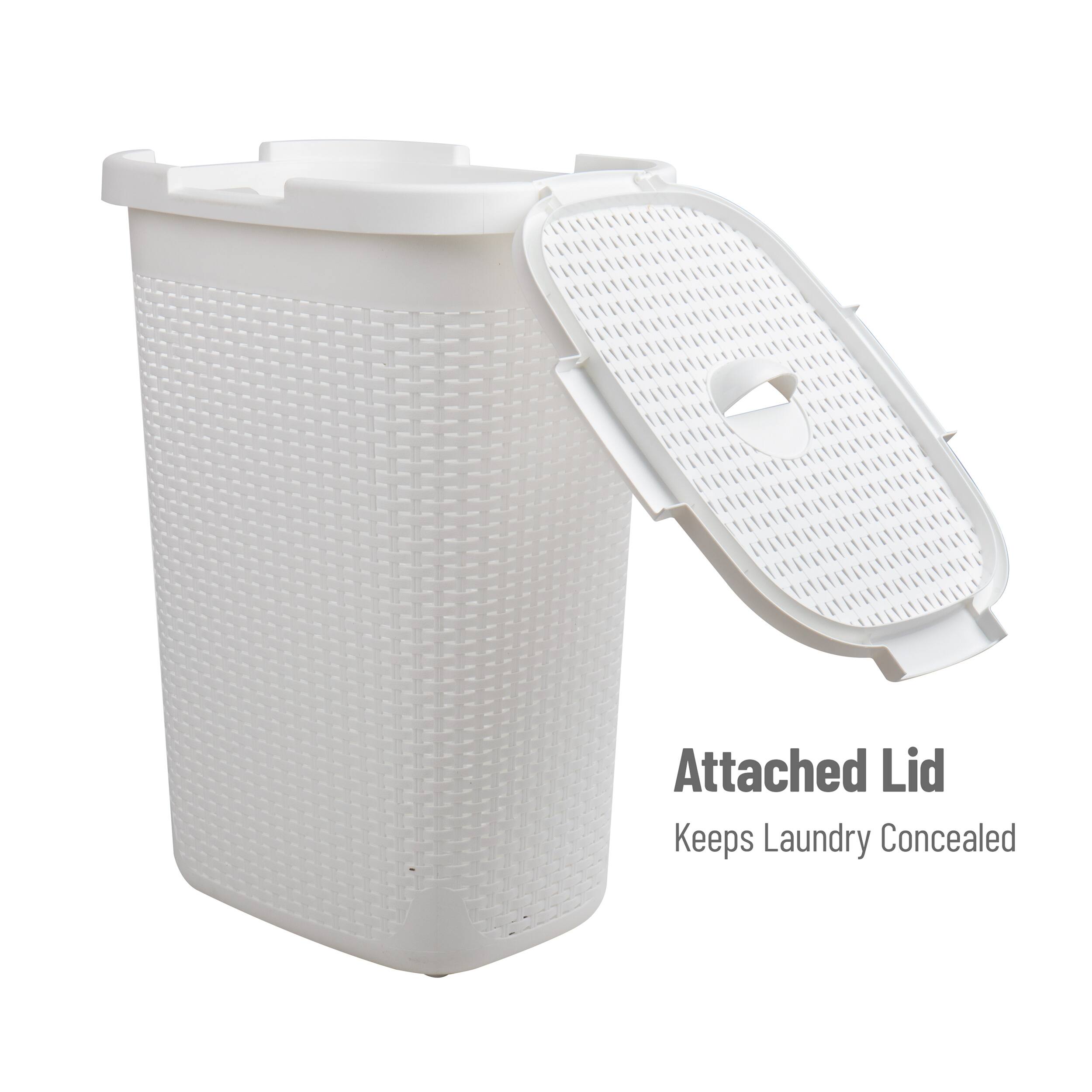 Mind Reader 60L Ventilated Slim Laundry Hamper with Cut Out Handles &#x26; Attached Hinged Lid, 2ct.