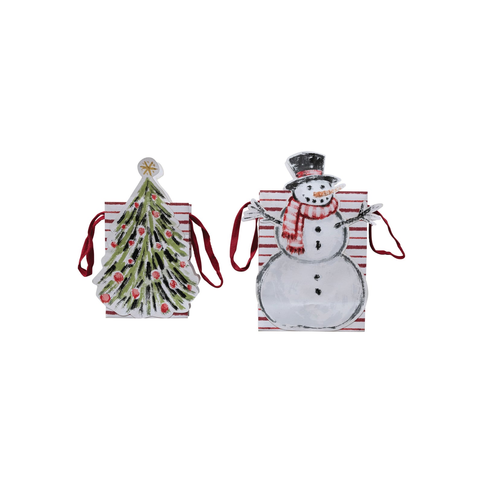 Hello Honey Compact Snowman & Christmas Tree Printed Paper Diecut Gift Bags, 2ct.