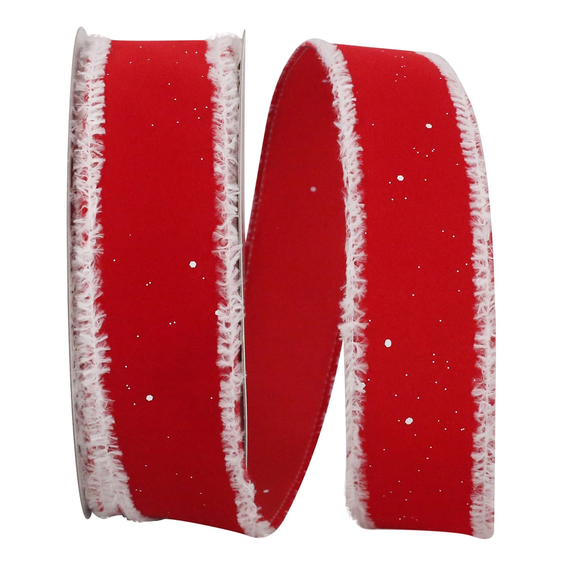 JAM Paper 1.5&#x22; x 20yd. Red Speckled Wired Feathered Edge Velvet Ribbon