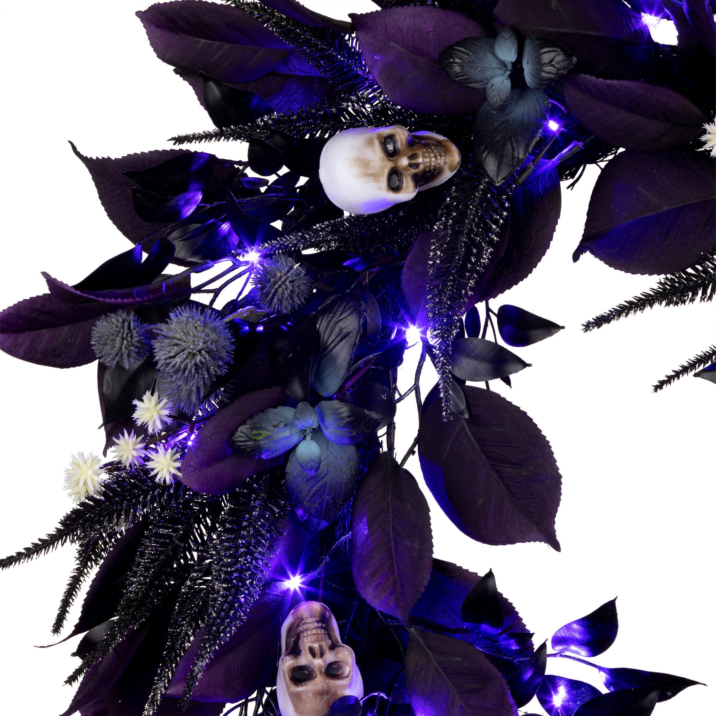 26&#x22; Floral Mini Skulls Pre-Lit LED Wreath