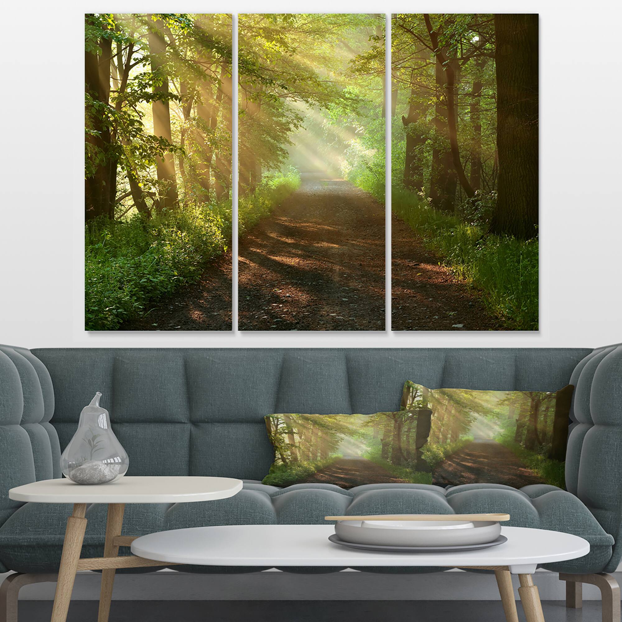 Designart - Suns Peeks into Forest - Landscape Photography Canvas Print