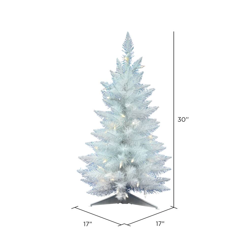 2.5ft. Pre-Lit Sparkle White Spruce Artificial Christmas Tree, Warm White Lights