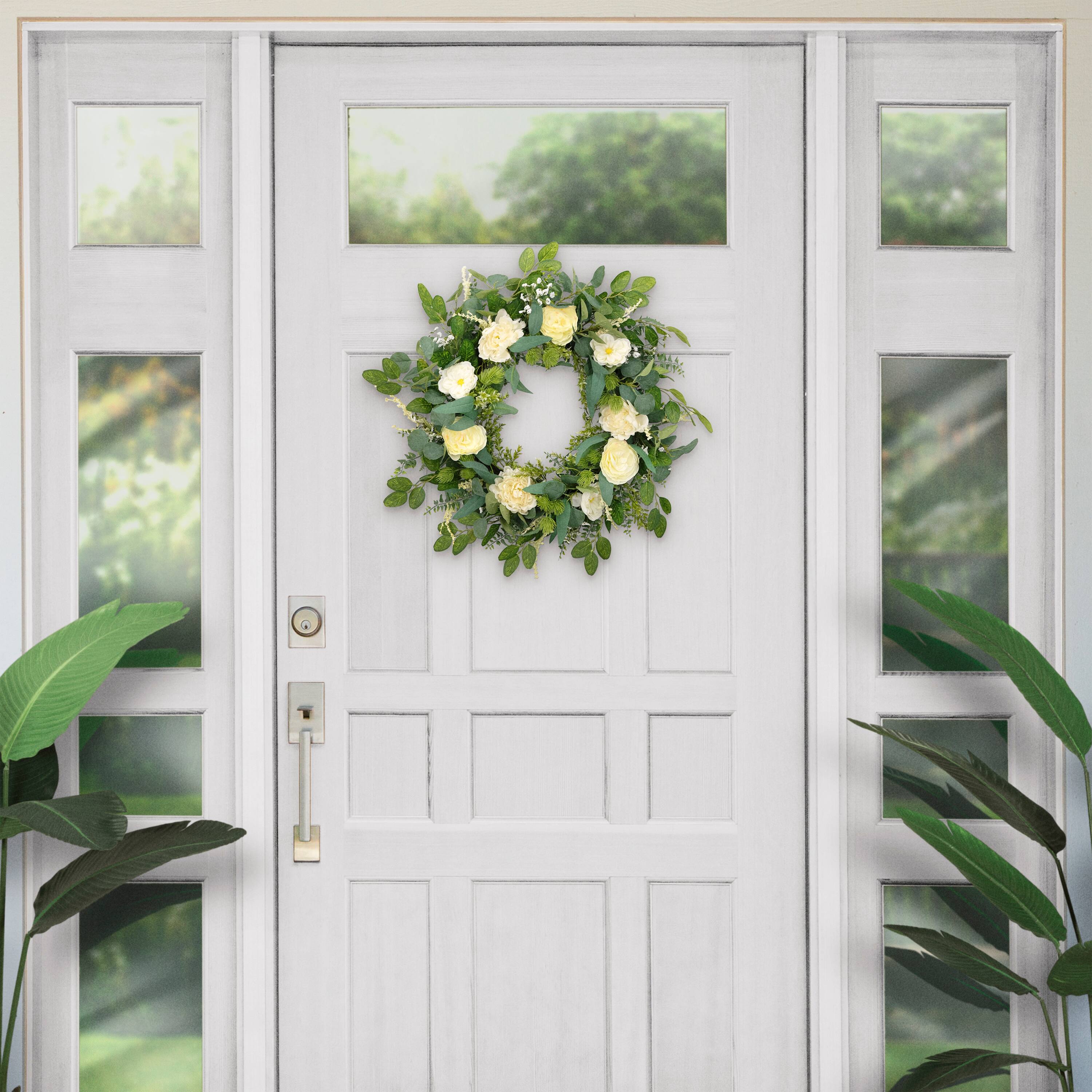 30&#x27;&#x27; Green and Ivory Eucalyptus Floral Spring Wreath