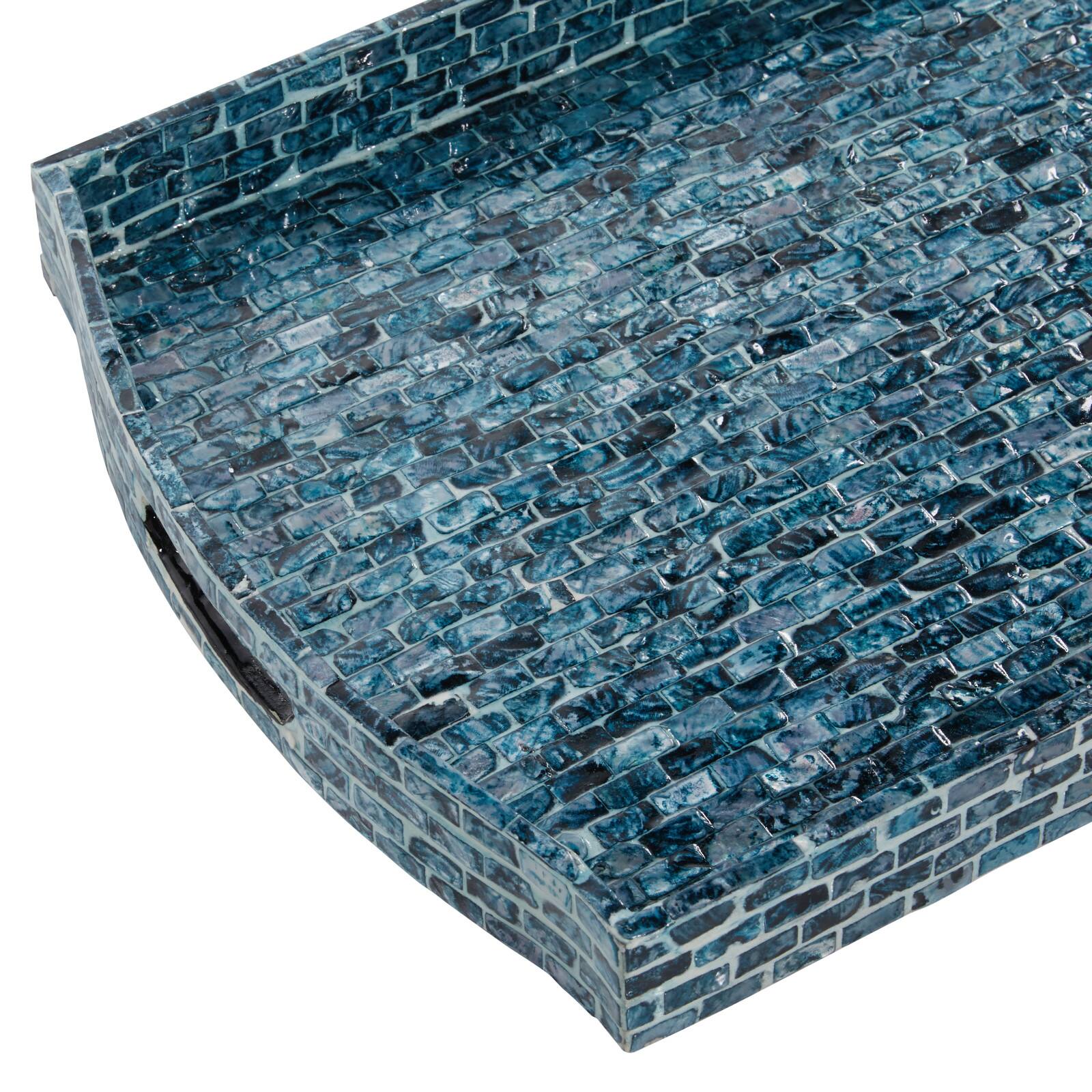 Blue Wood Coastal Tray Set