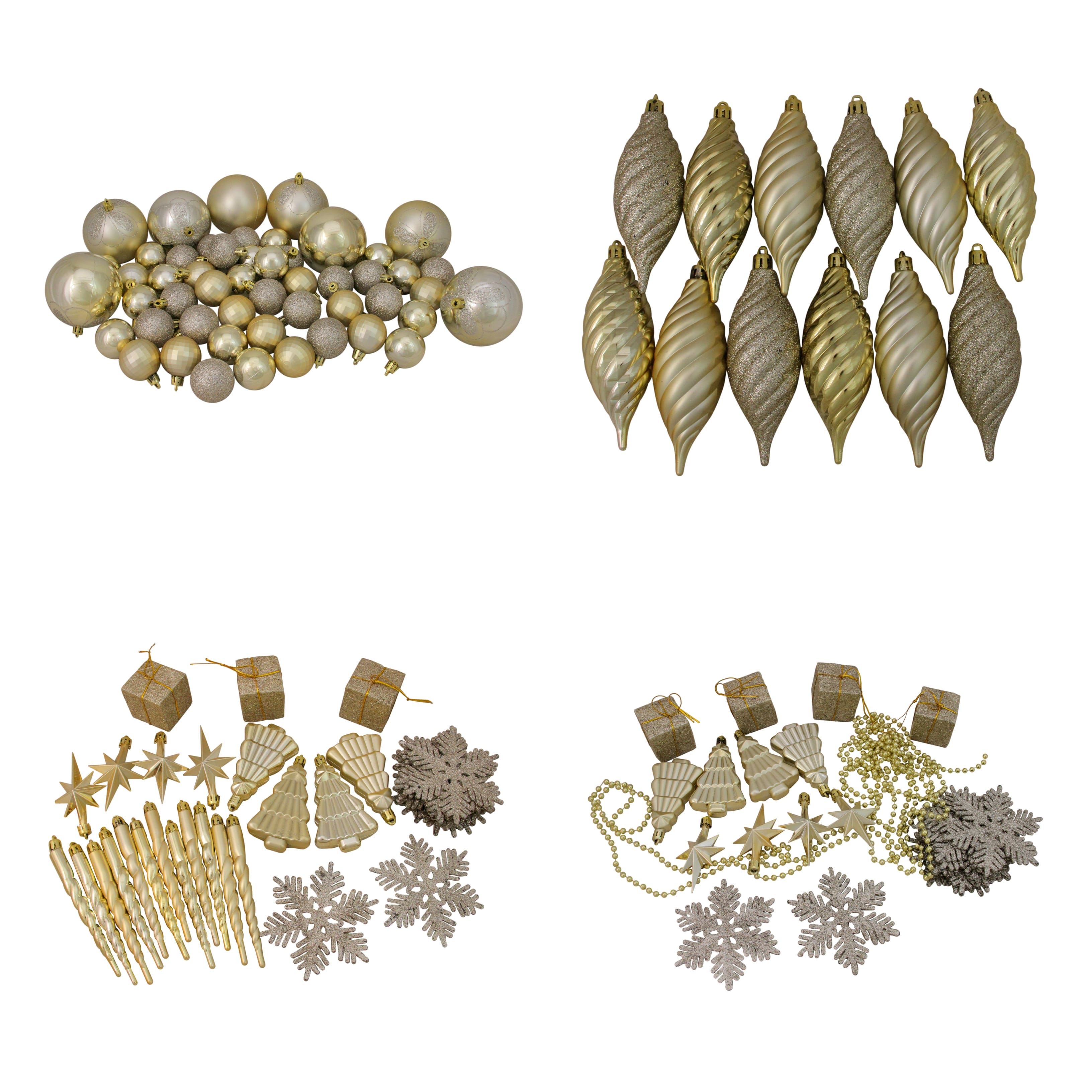 125ct. Champagne Gold Shatterproof 4-Finish Christmas Ornaments