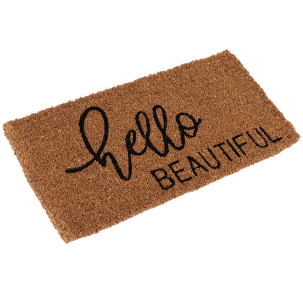 Hello Honey&#xAE; Black &#x26; Brown Hello Beautiful Natural Coir Doormat