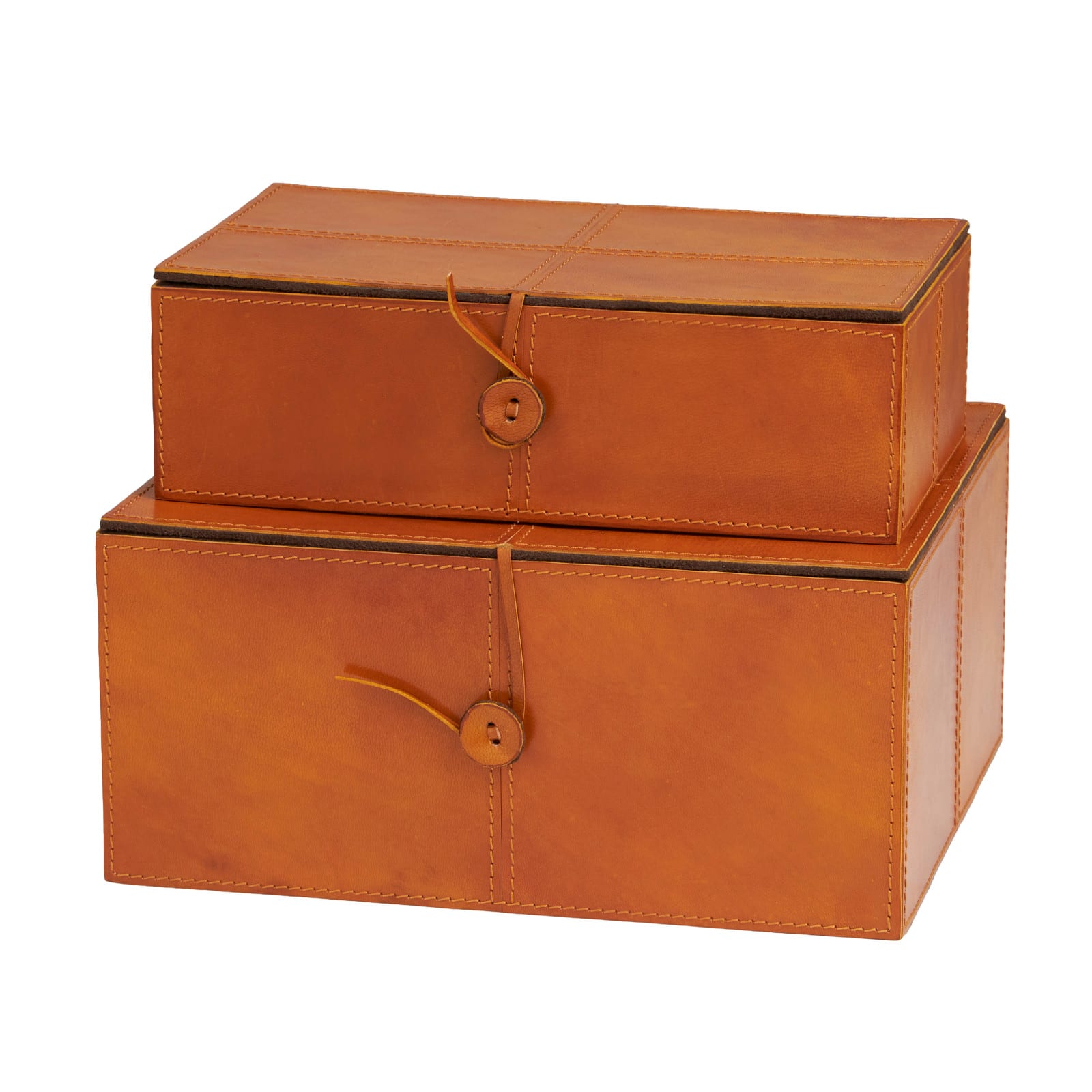 Leather Storage Box With Leather Loop Closure Set 