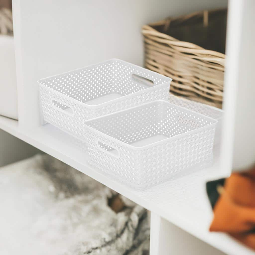 Simplify Medium White Wicker Storage Bin, 2ct.