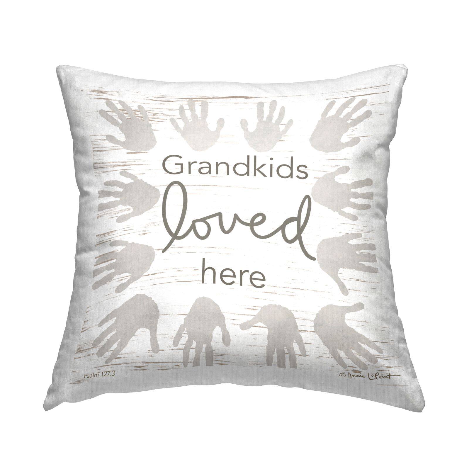 Stupell Industries Grandkids Loved Here Rustic Family Handprints Throw Pillow, 18" x 18"