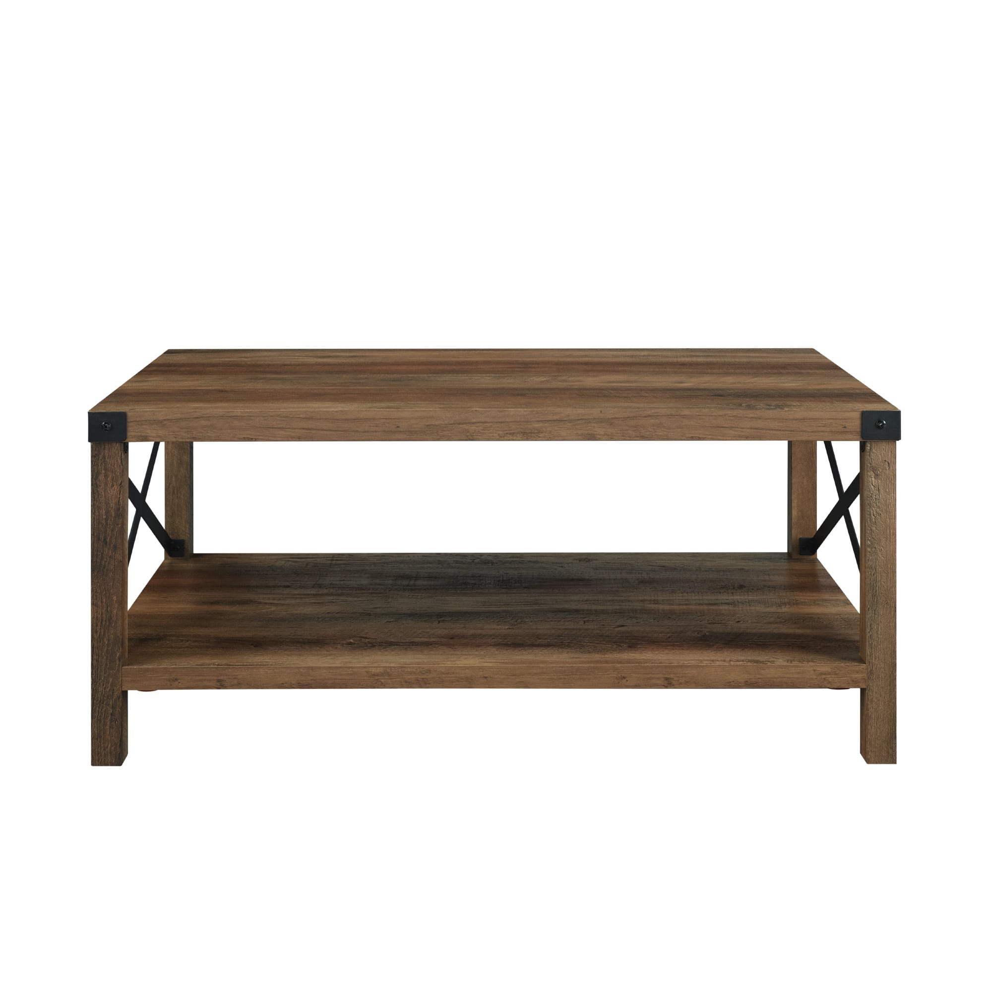 Walker Edison Black Metal &#x26; Reclaimed Barnwood Rustic Coffee Table 