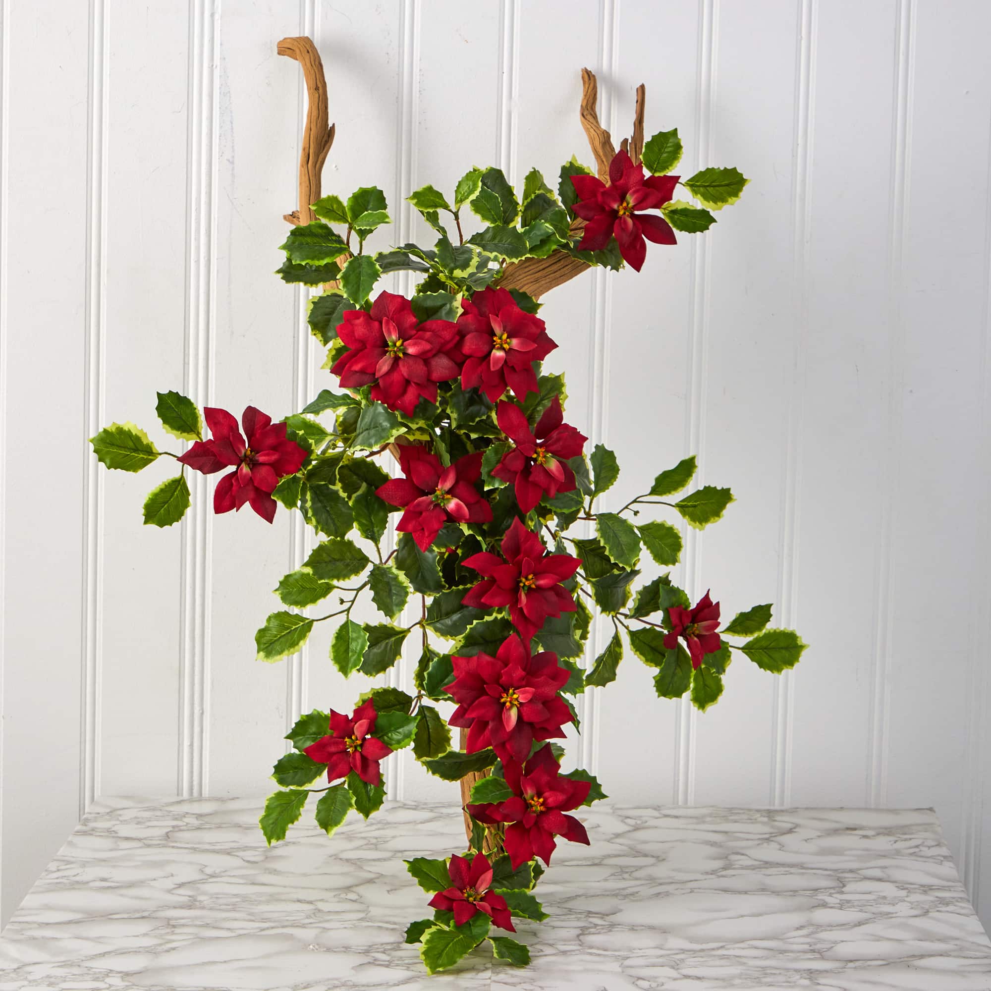 30” Real Touch Poinsettia and Variegated Holly Artificial Plant Set