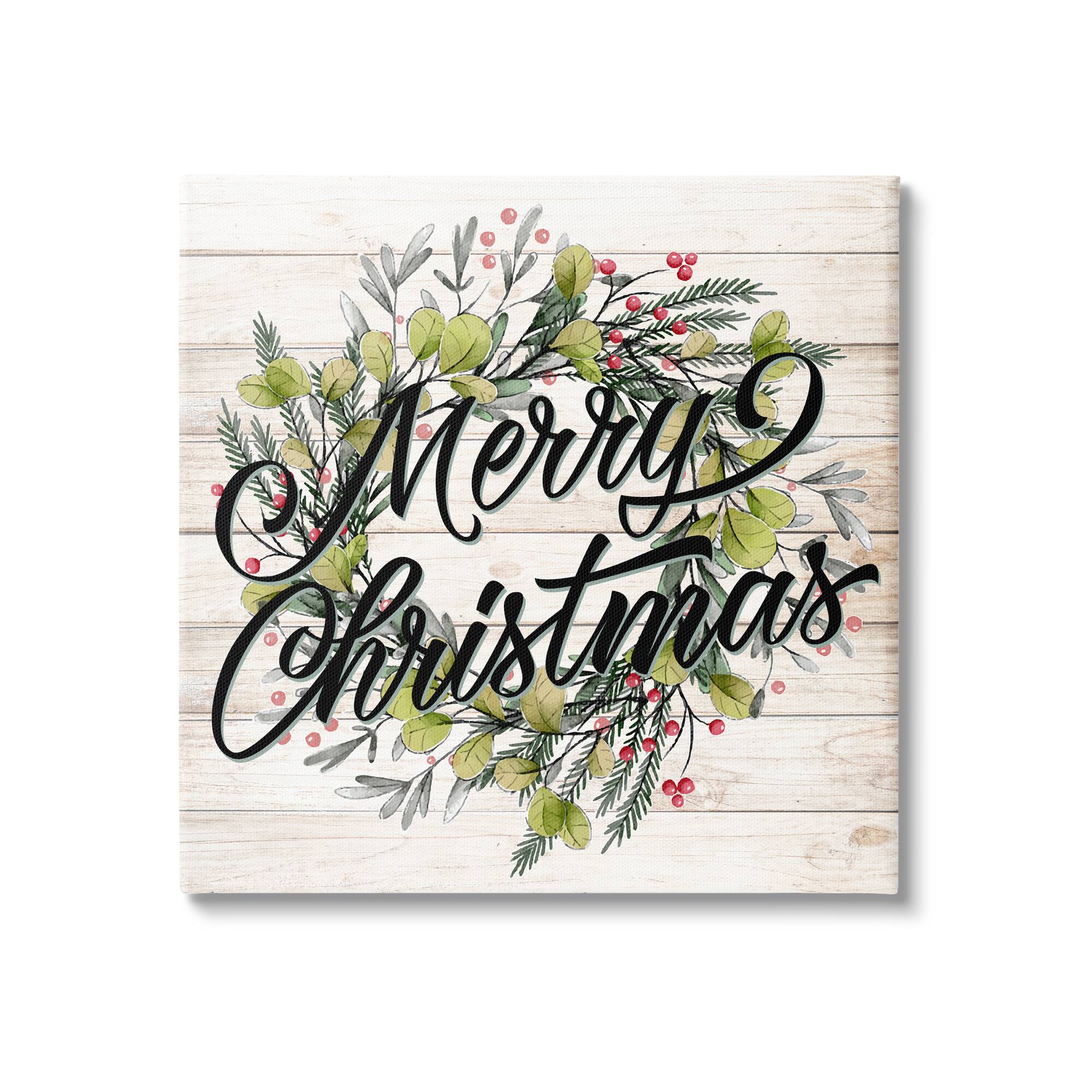 Stupell Industries Merry Christmas Botanical Wreath Canvas Wall Art