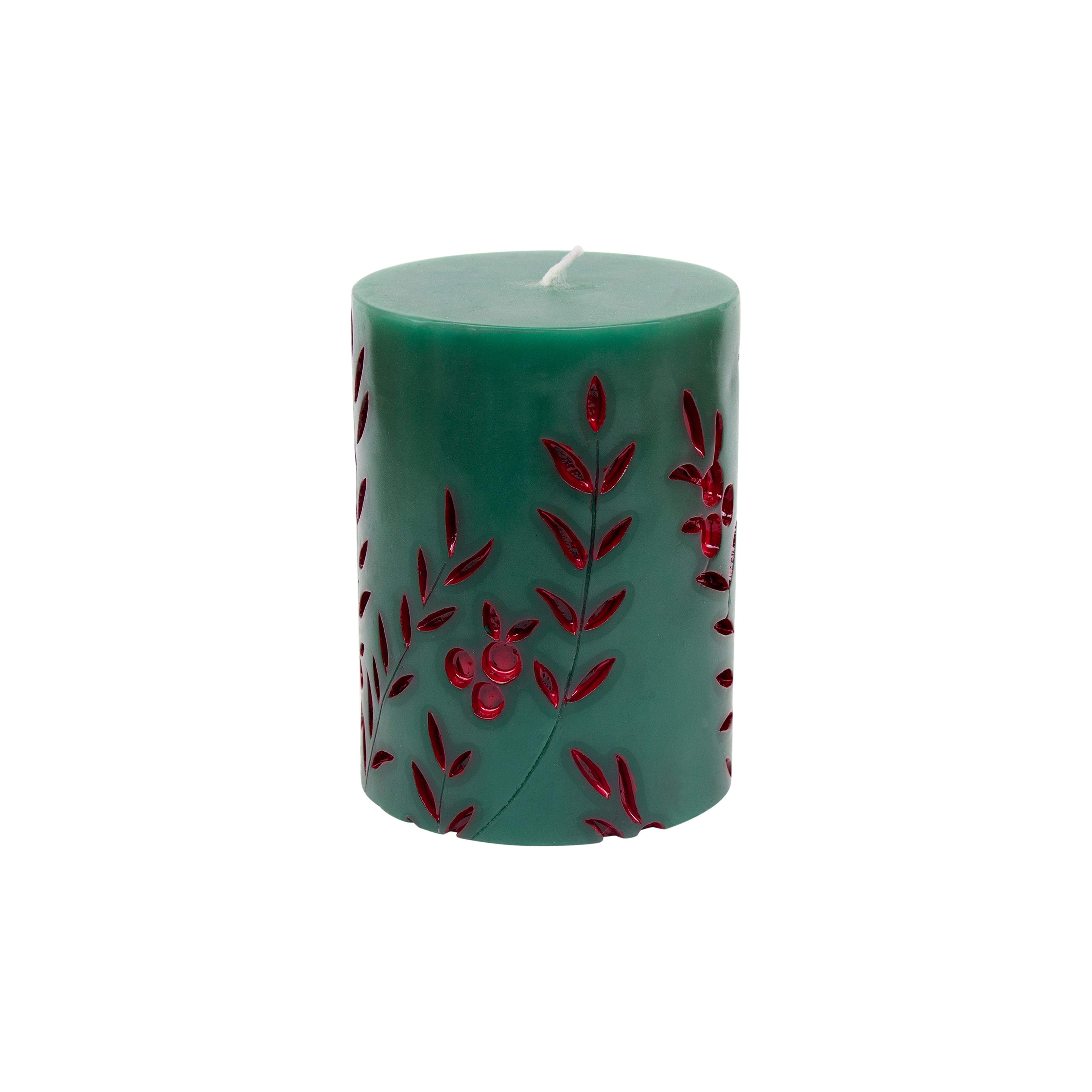 4&#x22; Green &#x26; Red Carved Unscented Pillar Candle by Ashland&#xAE;