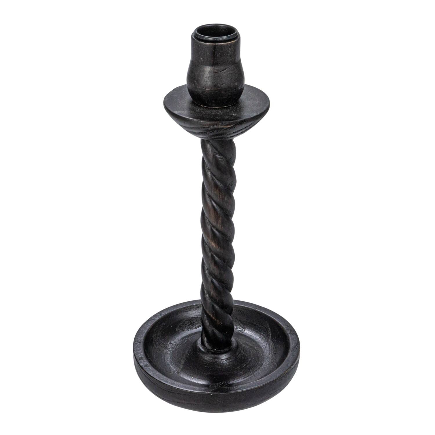 Hello Honey® Round Black Wood Taper Candle Holder Set