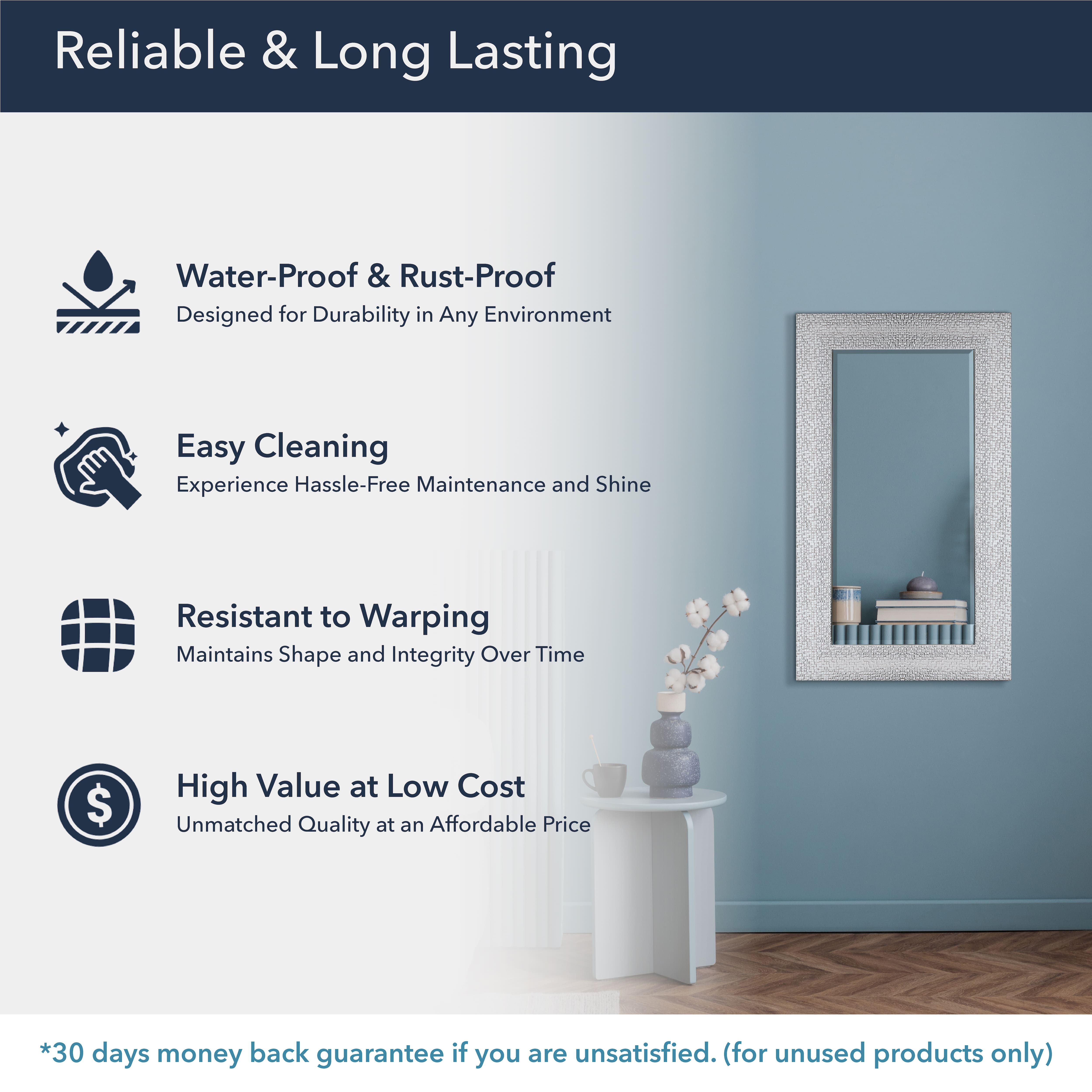 Head West 29" Chrome & White Tile Textured Frame Vanity Mirror