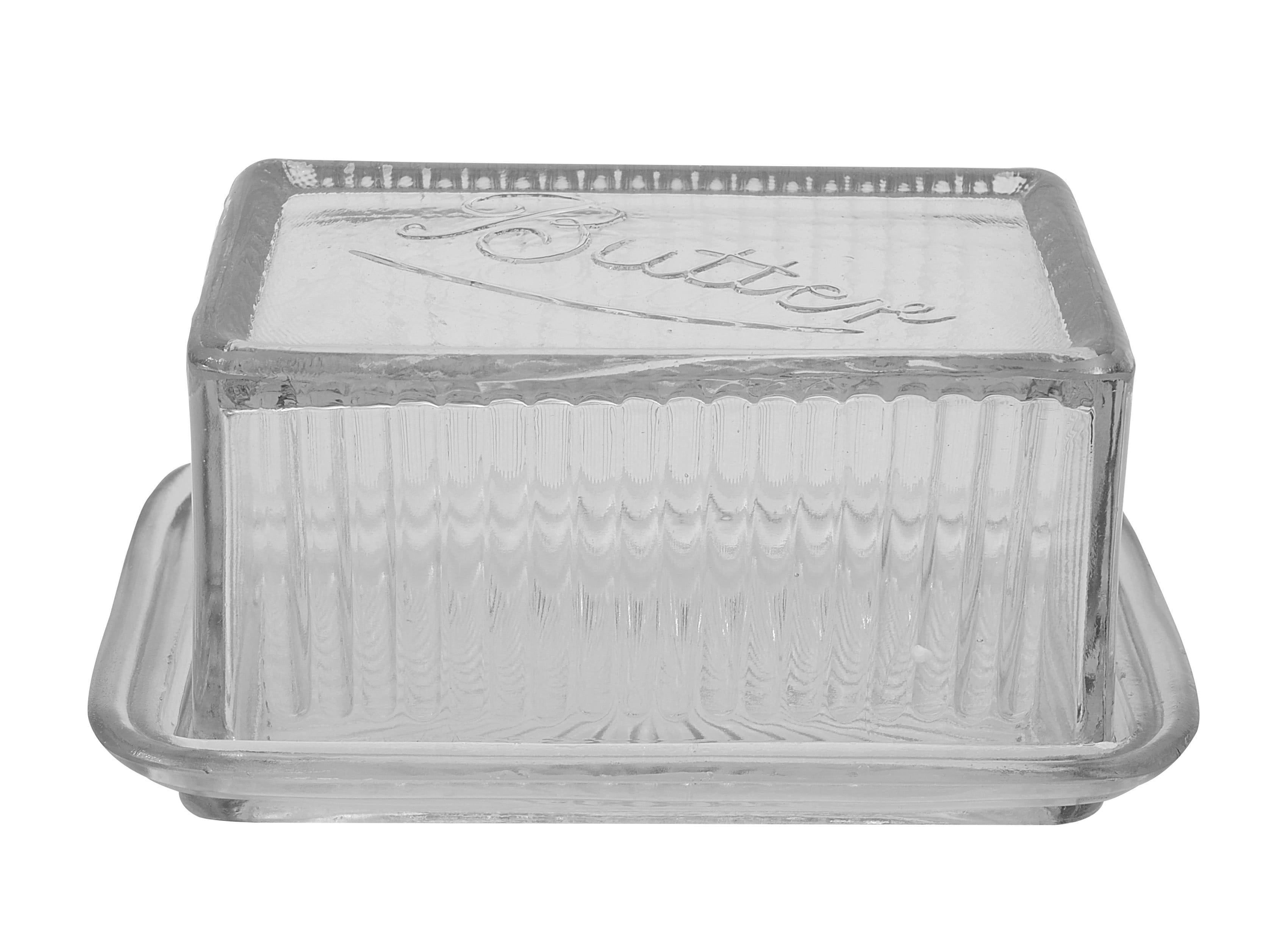 6.5&#x22; Clear Pressed Glass Butter Dish with Lid