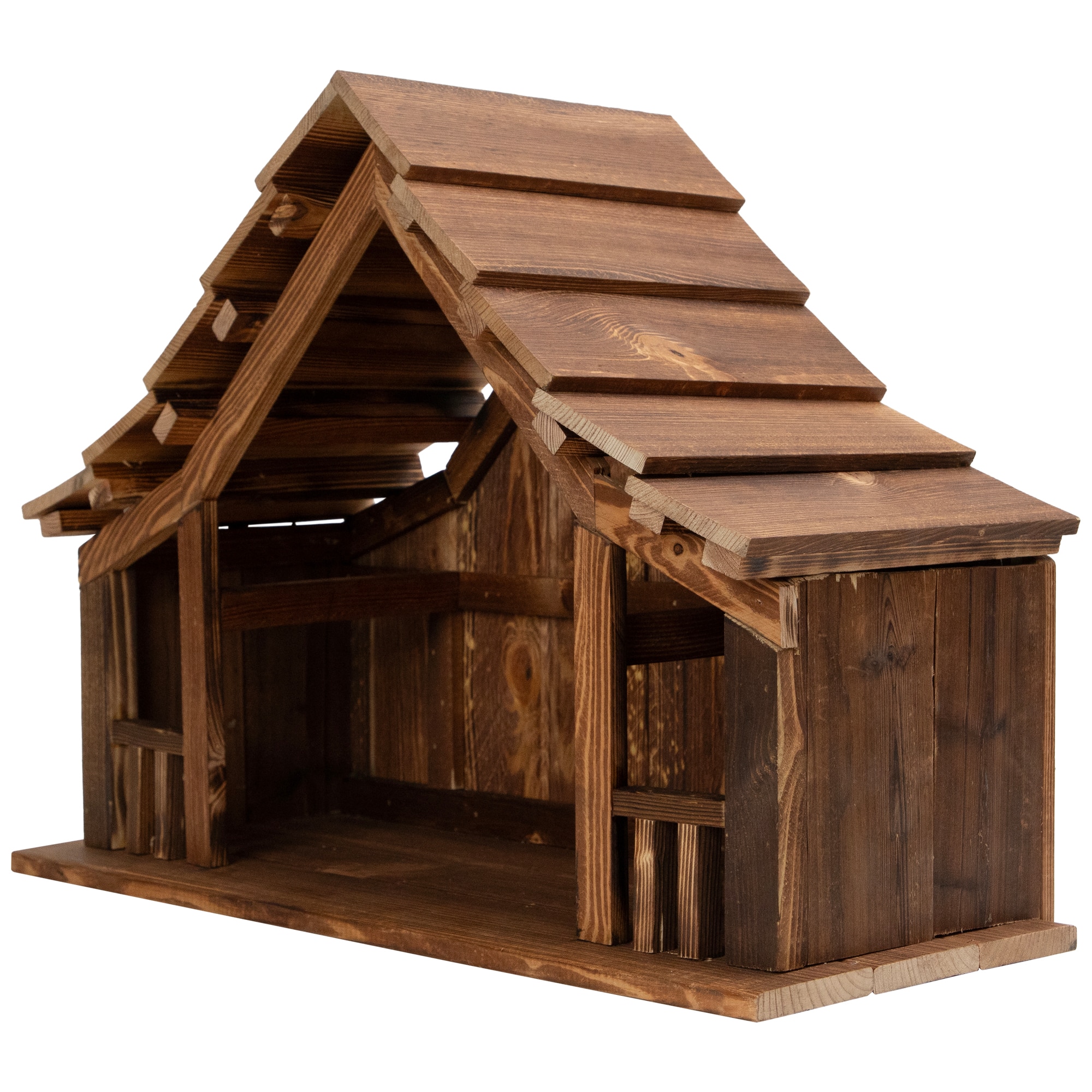 Wooden Nativity Stable with Railing - 20.25"