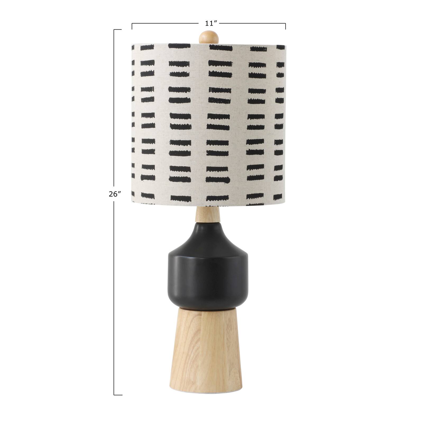 Hello Honey® Wood & Ceramic Table Lamp with Linen Mudcloth Pattern Shade